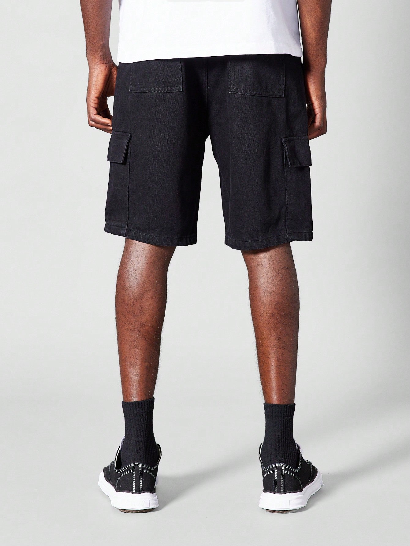 Denim Cargo Shorts With Front Label