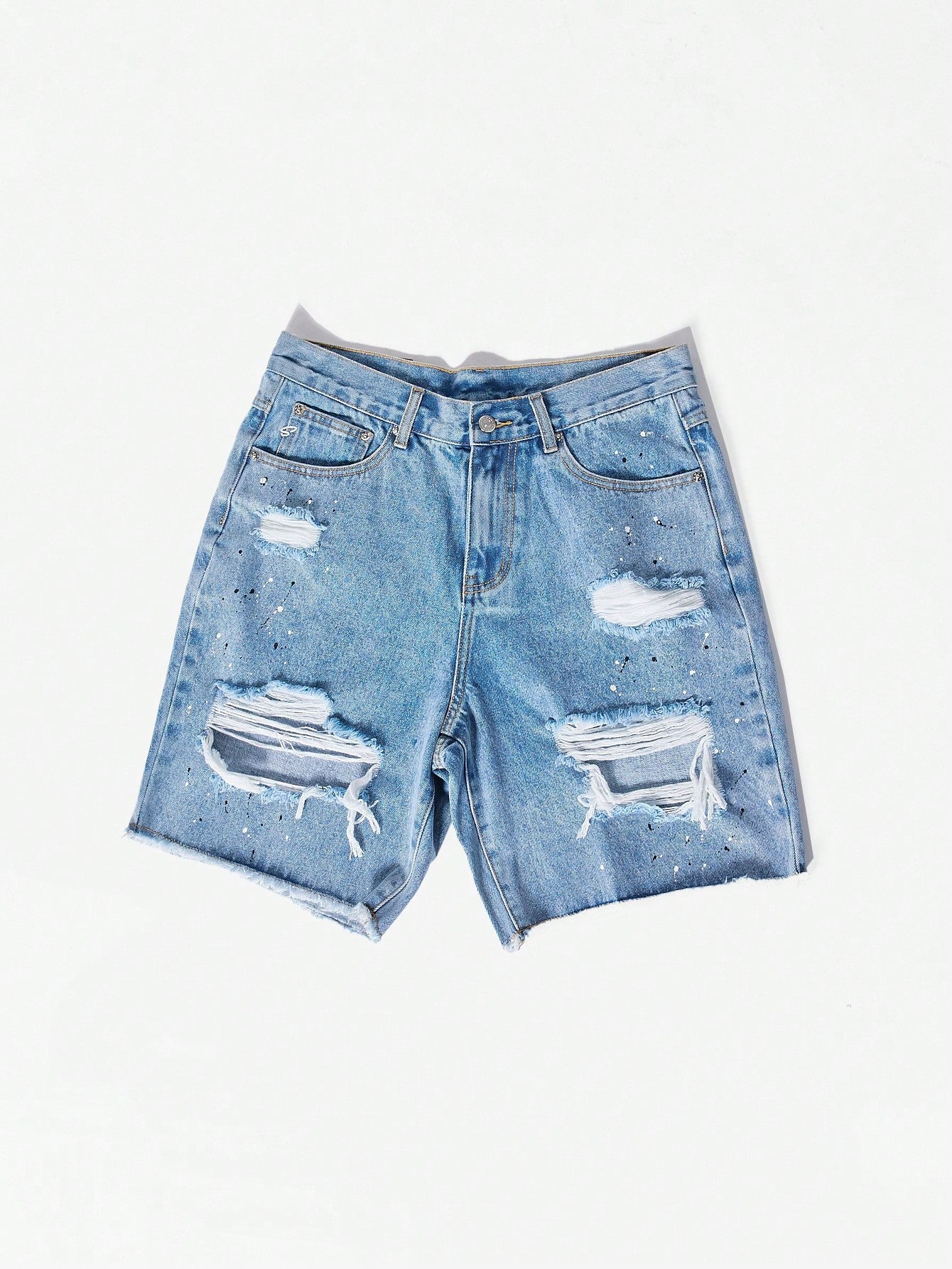 Denim Distress Short With Paint Print