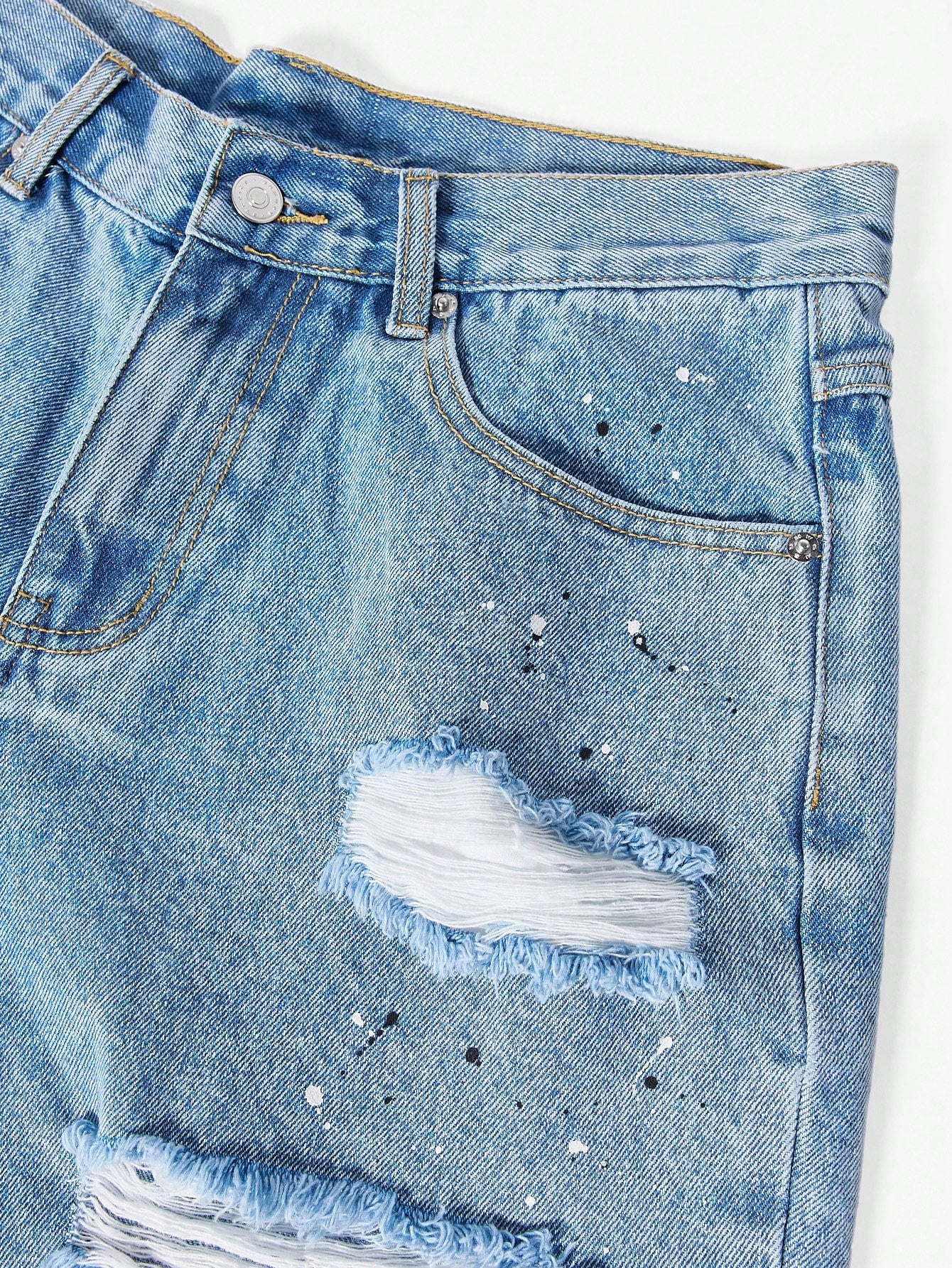 Denim Distress Short With Paint Print