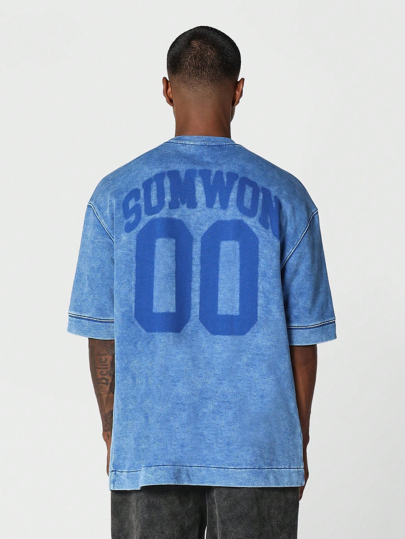 Oversized Fit Washed Tee With Number Graphic Print