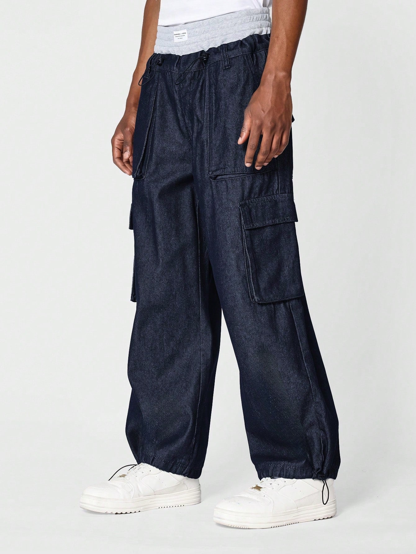 Loose Fit Double Waistband Cargo Jean