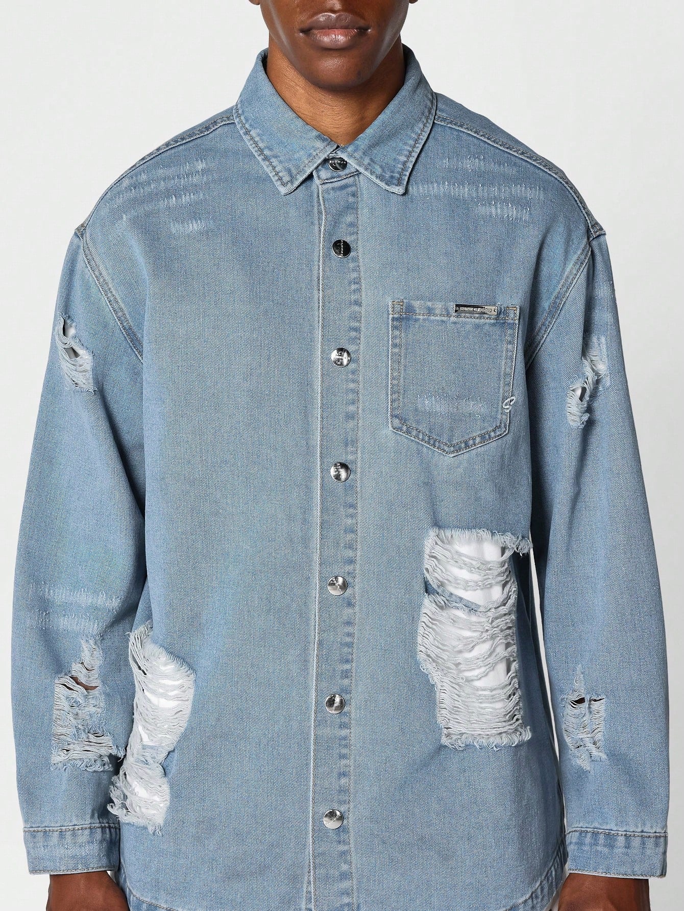 Oversized Fit Distressed Denim Shirt