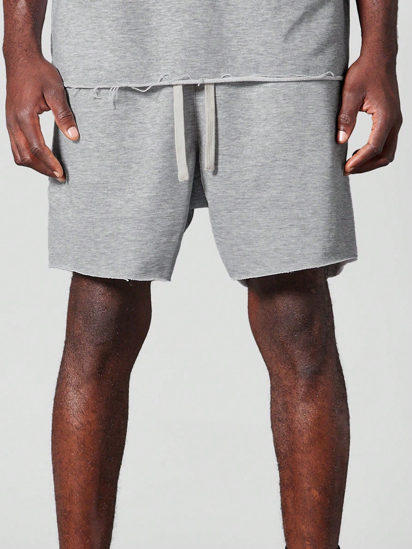 Drop Crotch Raw Edge Short With Front Applique