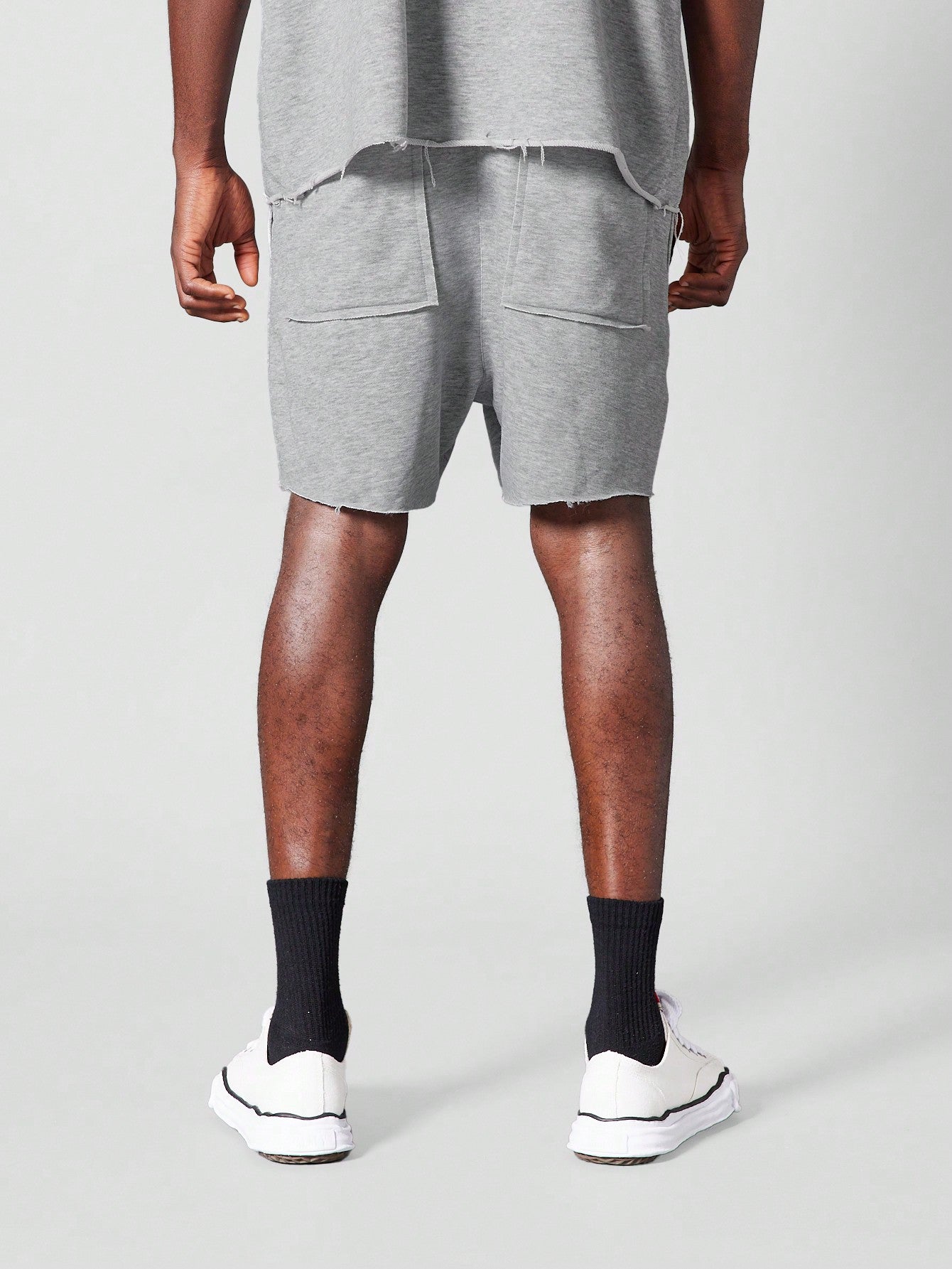 Drop Crotch Raw Edge Short With Front Applique