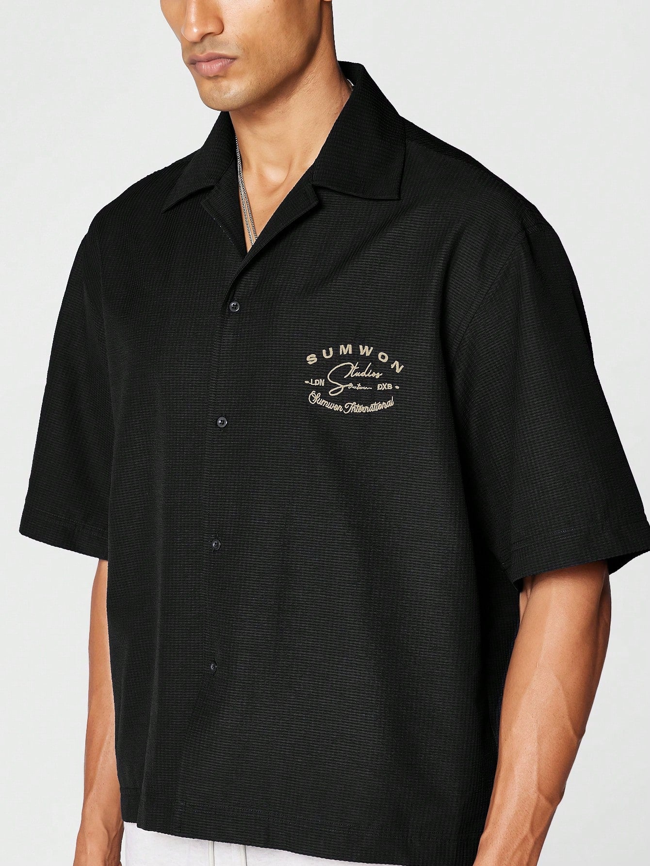 Textured Button Through Shirt With Front And Back Embroidery