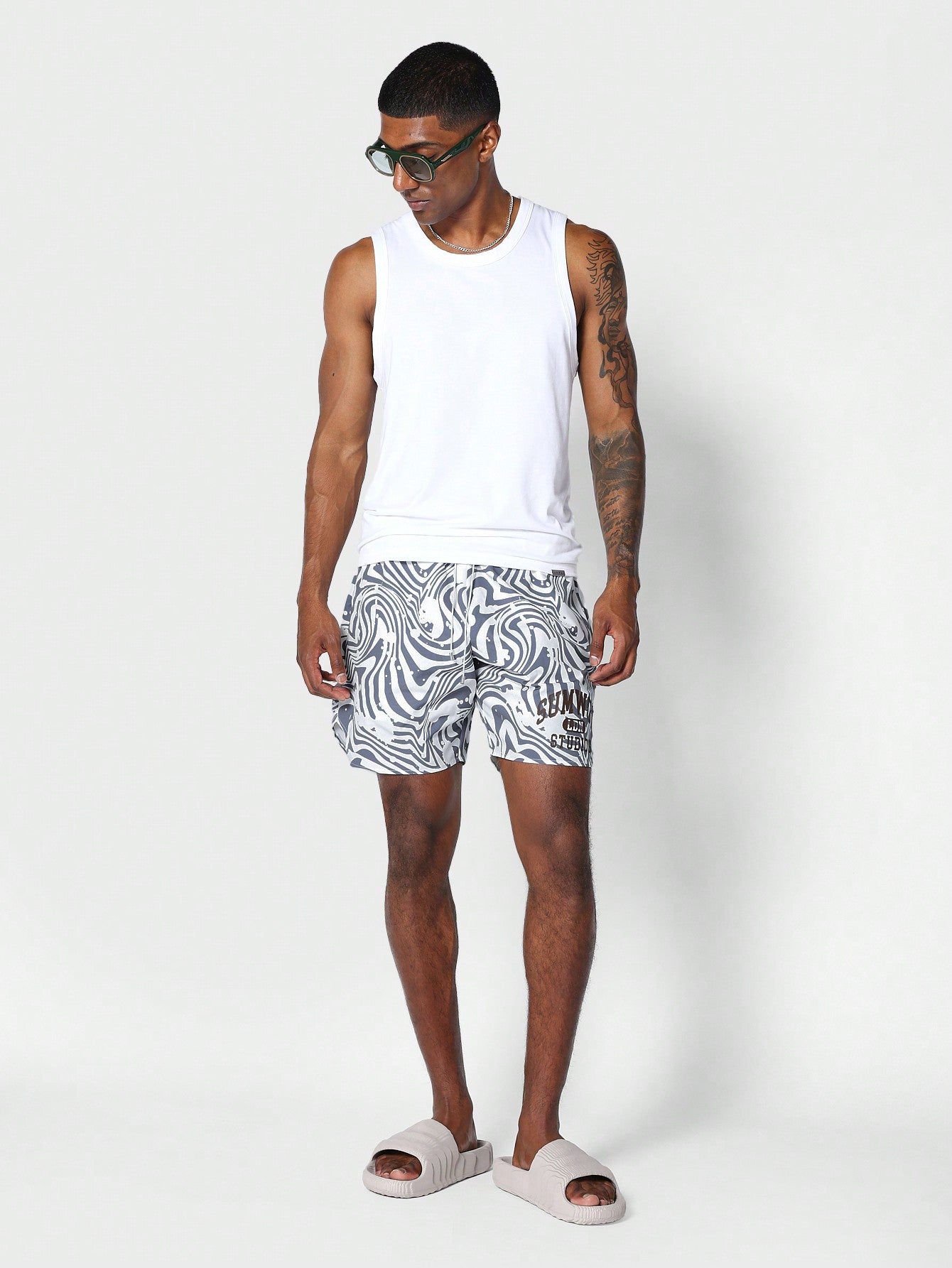 Nylon Short With All Over Print