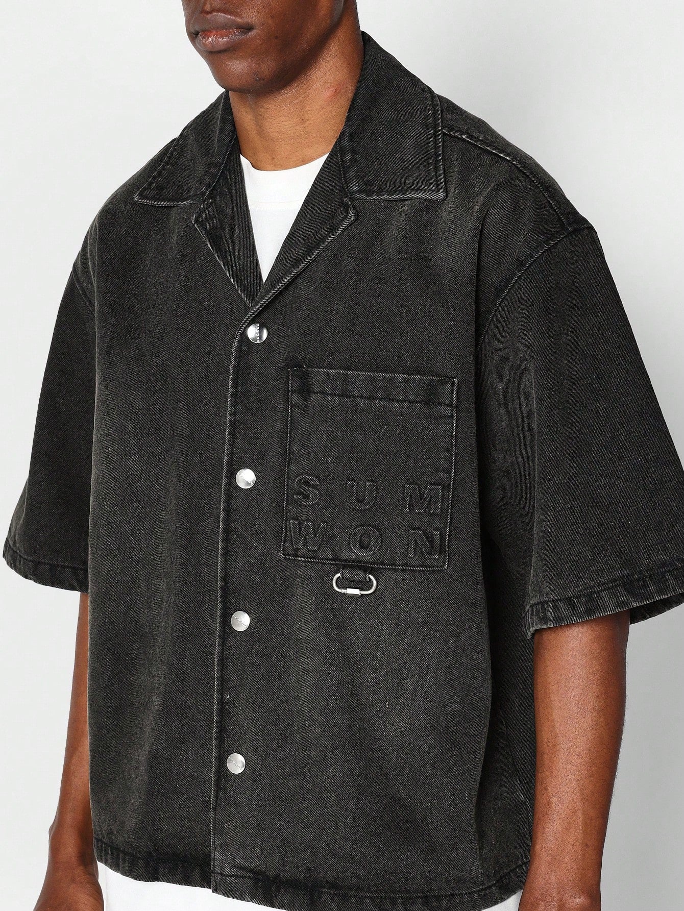 Boxy Fit Revere Collar Denim Shirt