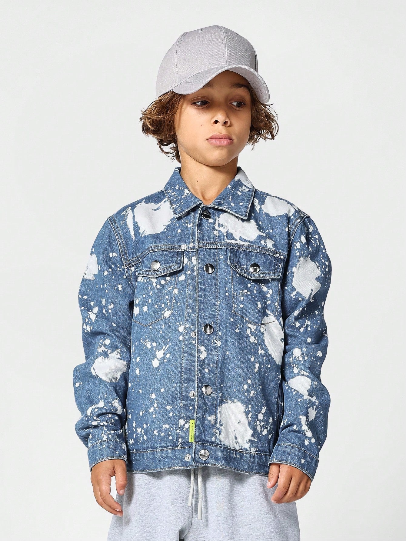 Kids Unisex Acid Wash Denim Jacket With Embroidery