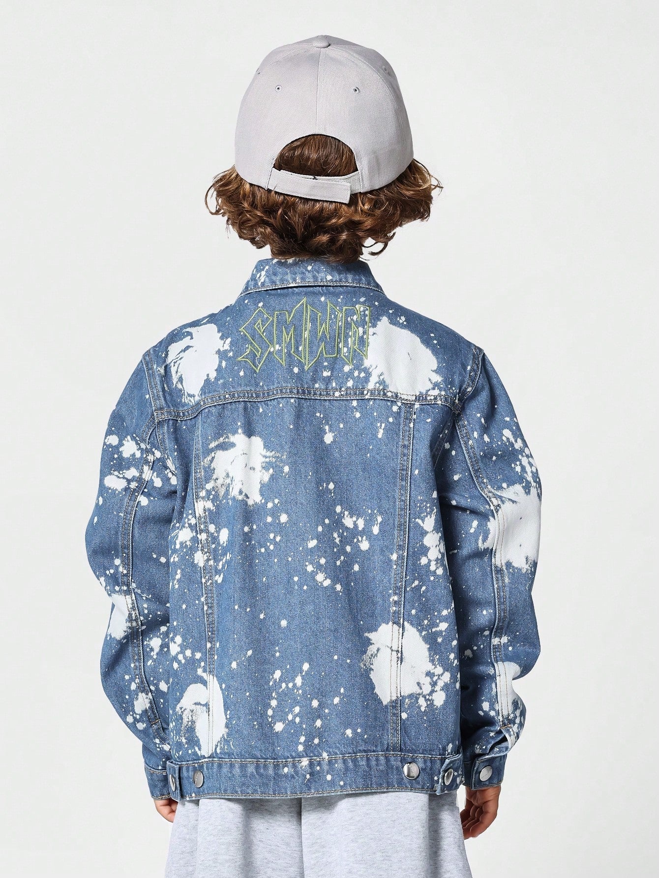 Kids Unisex Acid Wash Denim Jacket With Embroidery