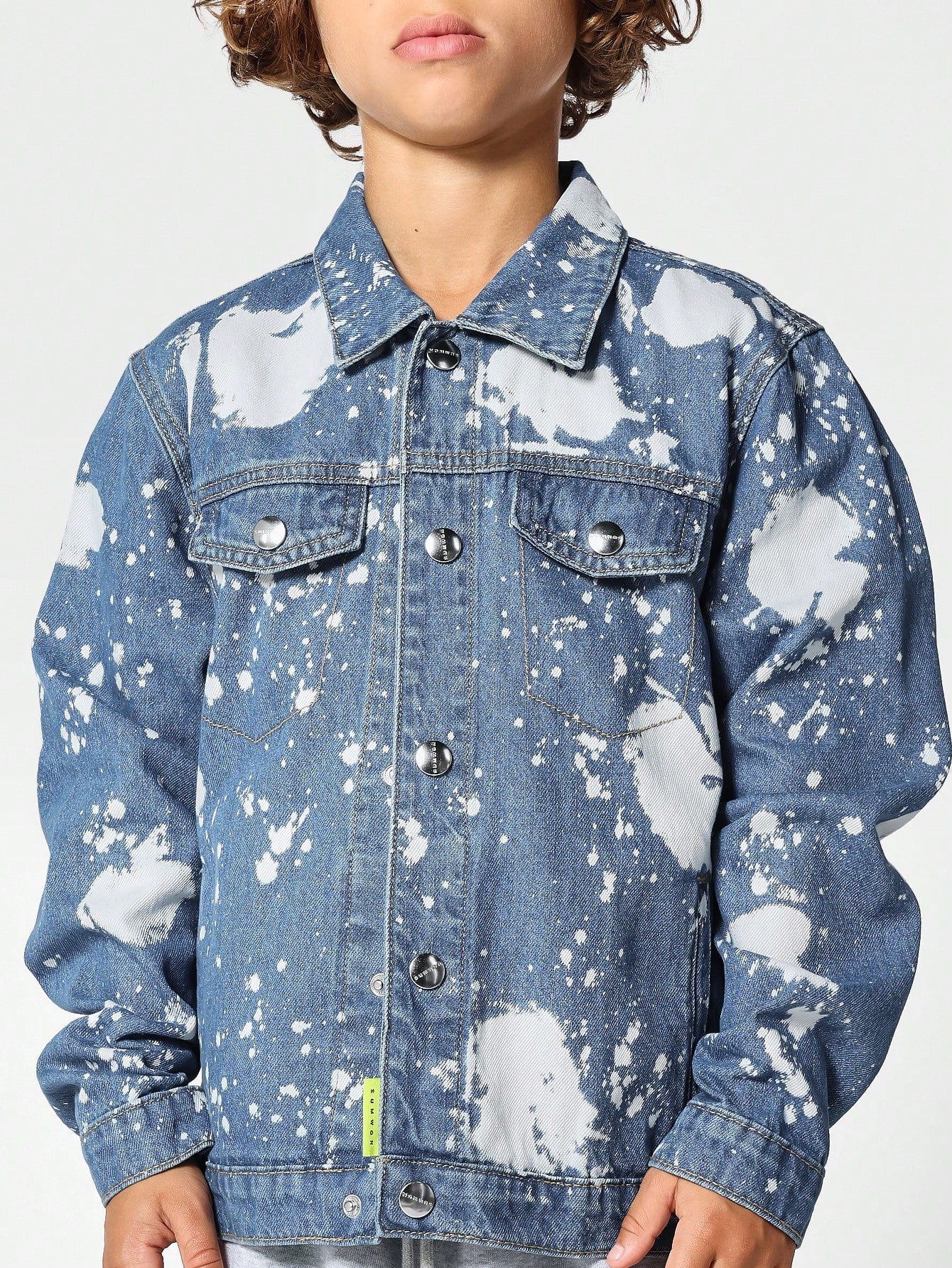 Kids Unisex Acid Wash Denim Jacket With Embroidery