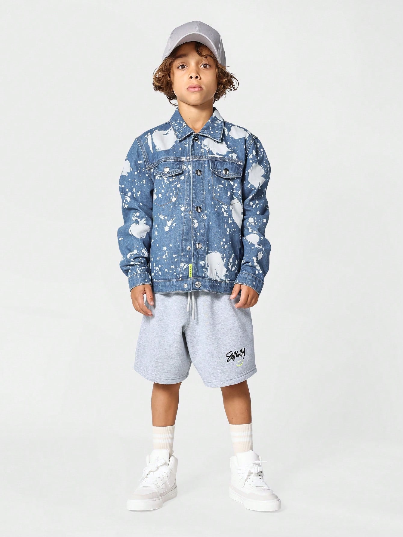 Kids Unisex Acid Wash Denim Jacket With Embroidery