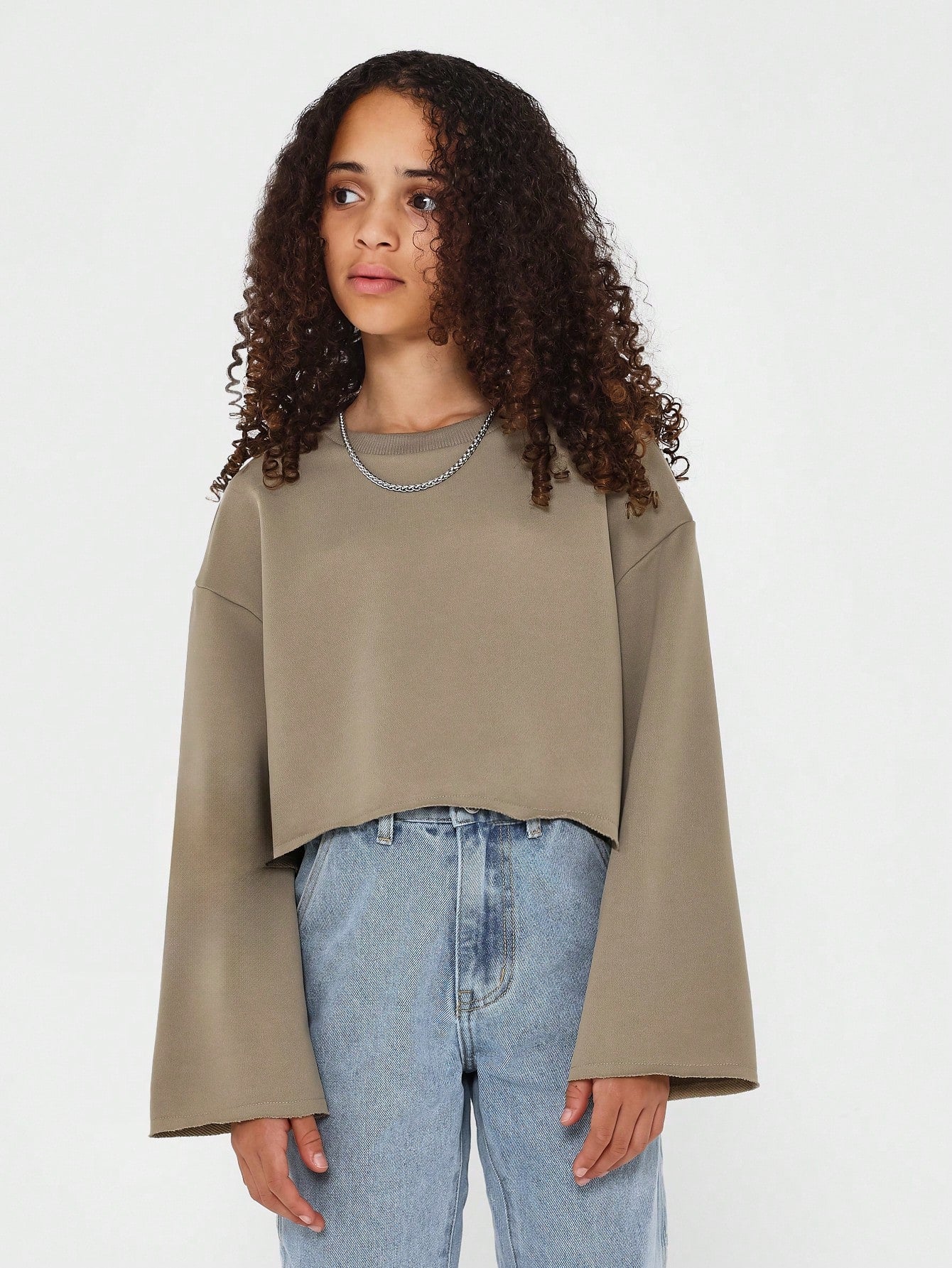 Tween Girl Crop Fit Flare Sleeves Essential Sweatshirt