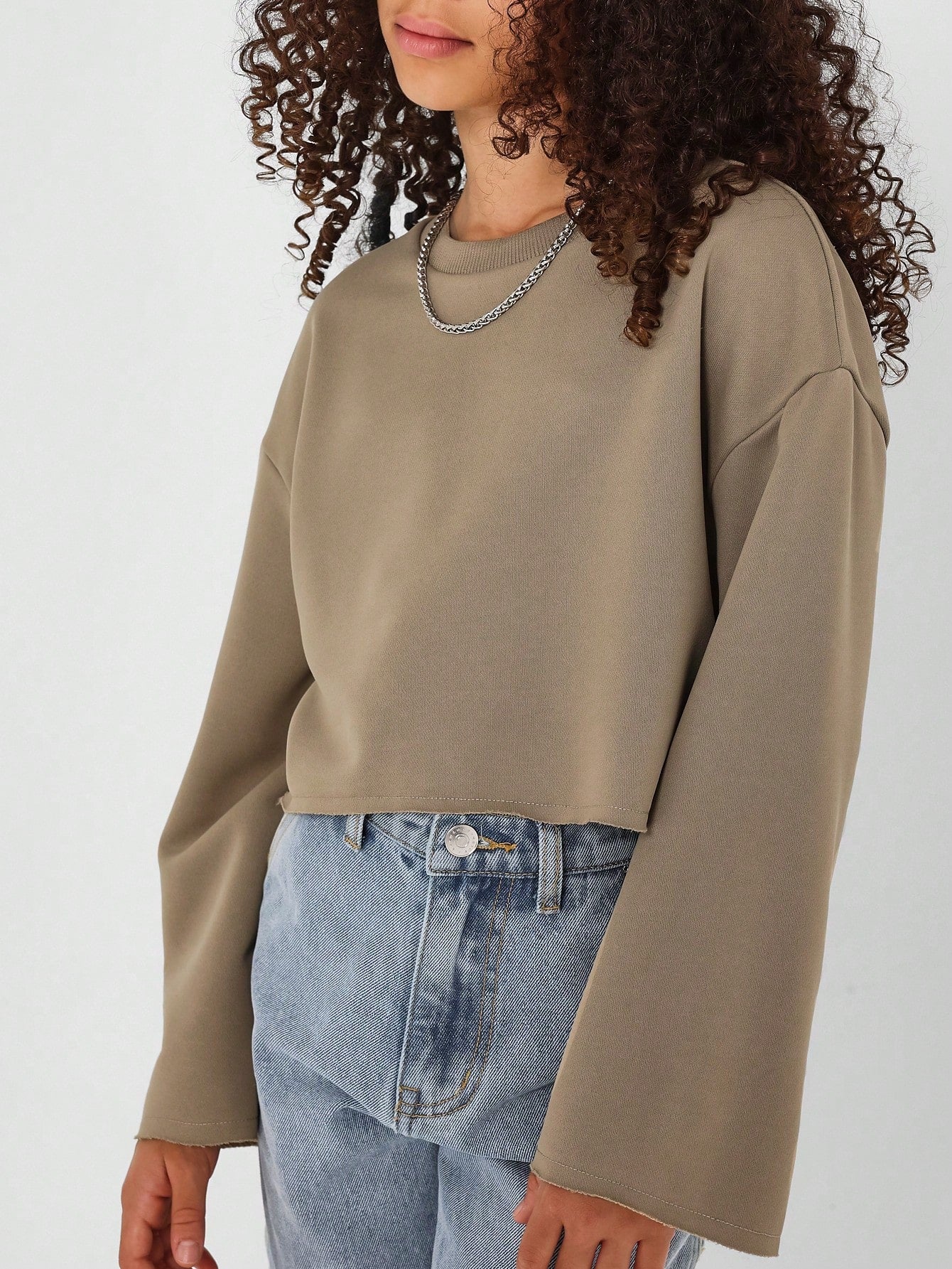 Tween Girl Crop Fit Flare Sleeves Essential Sweatshirt