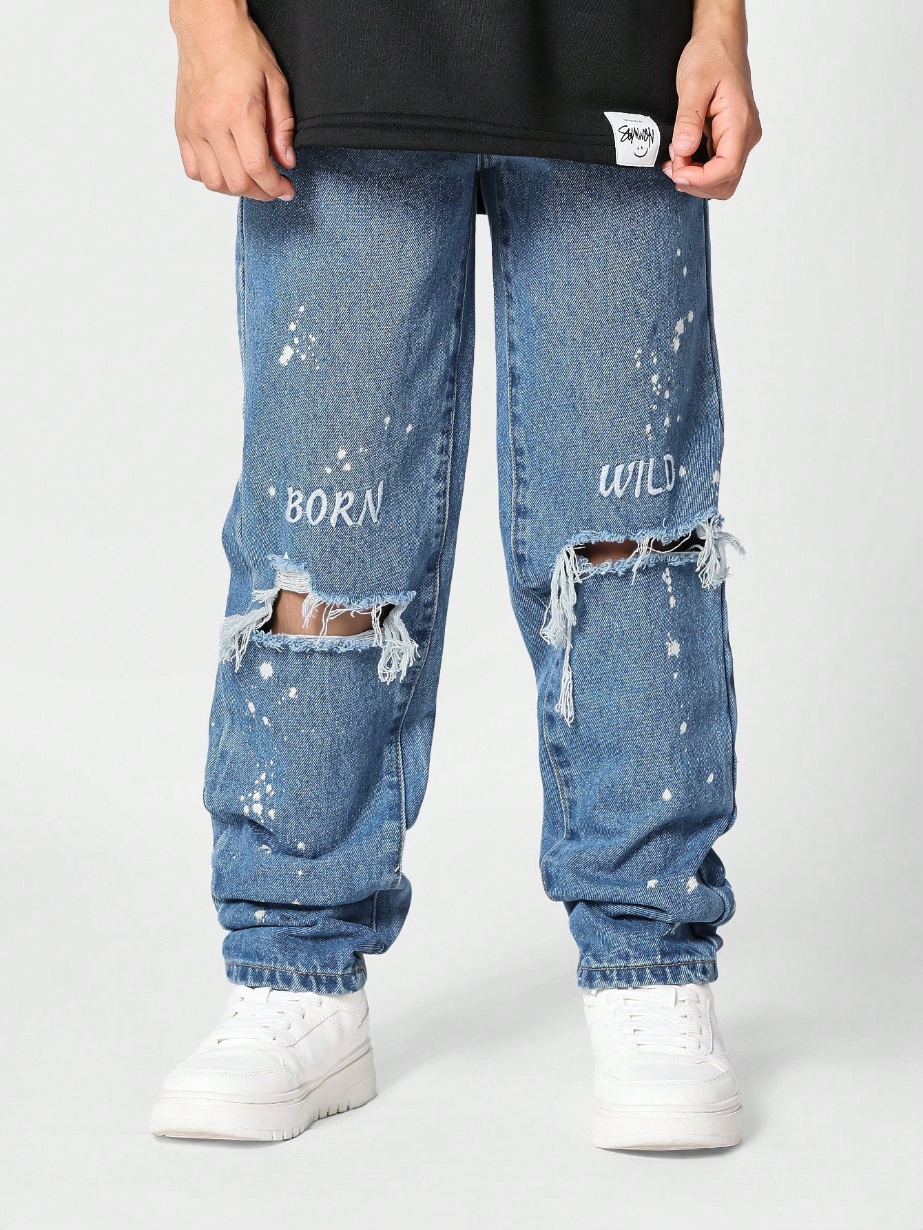 Tween Girl Embroidery Letter Pattern Ripped Jean