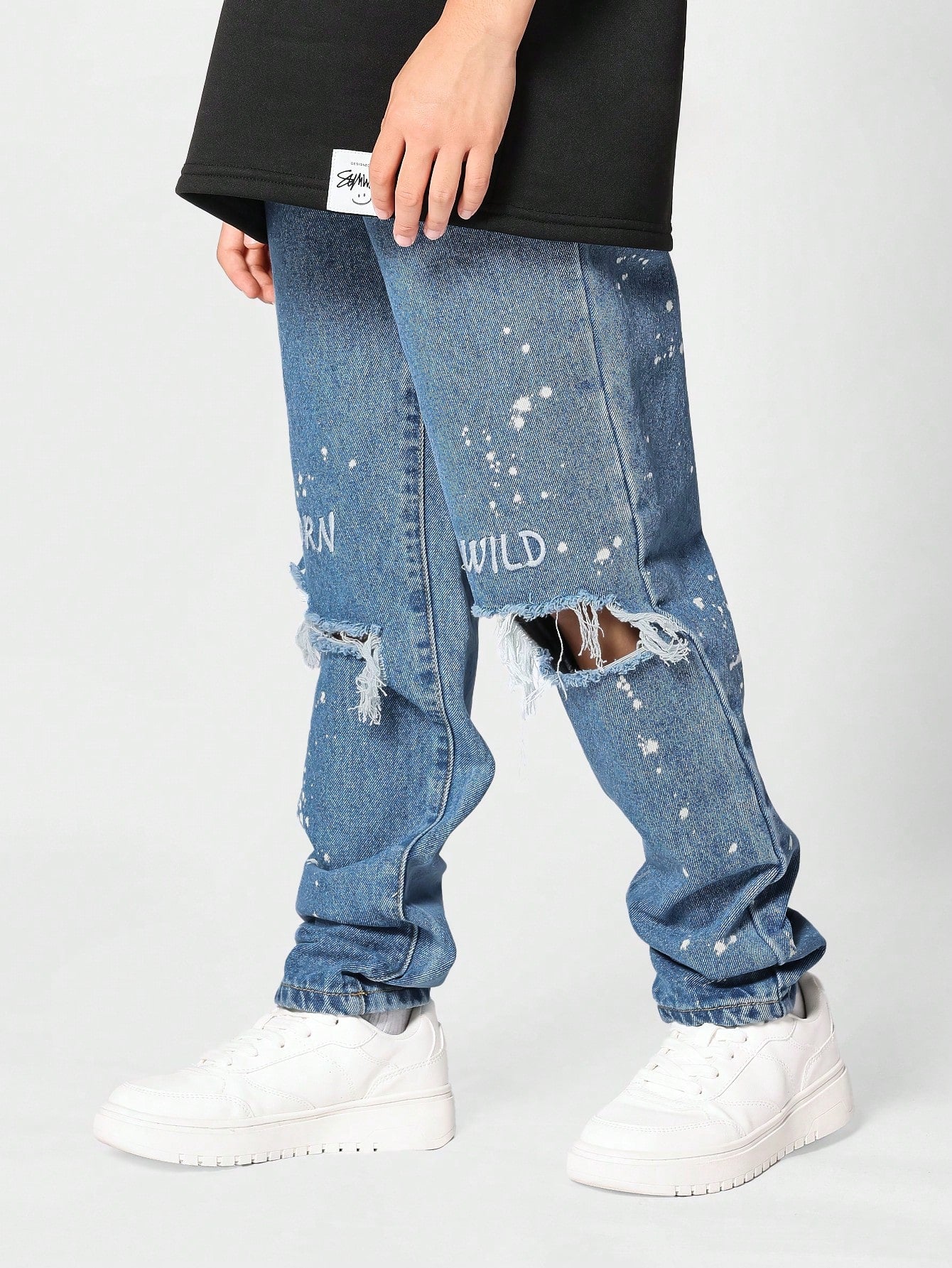 Tween Girl Embroidery Letter Pattern Ripped Jeans Back To School