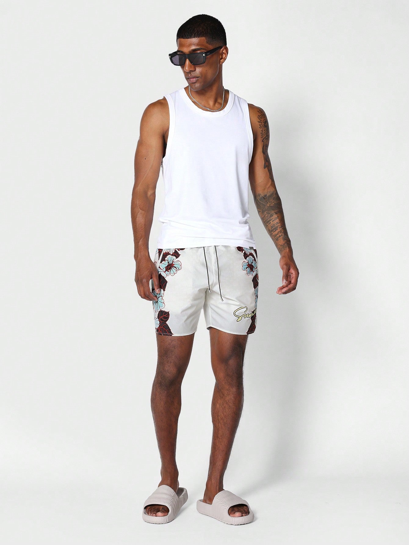 Nylon Short With All Over Print