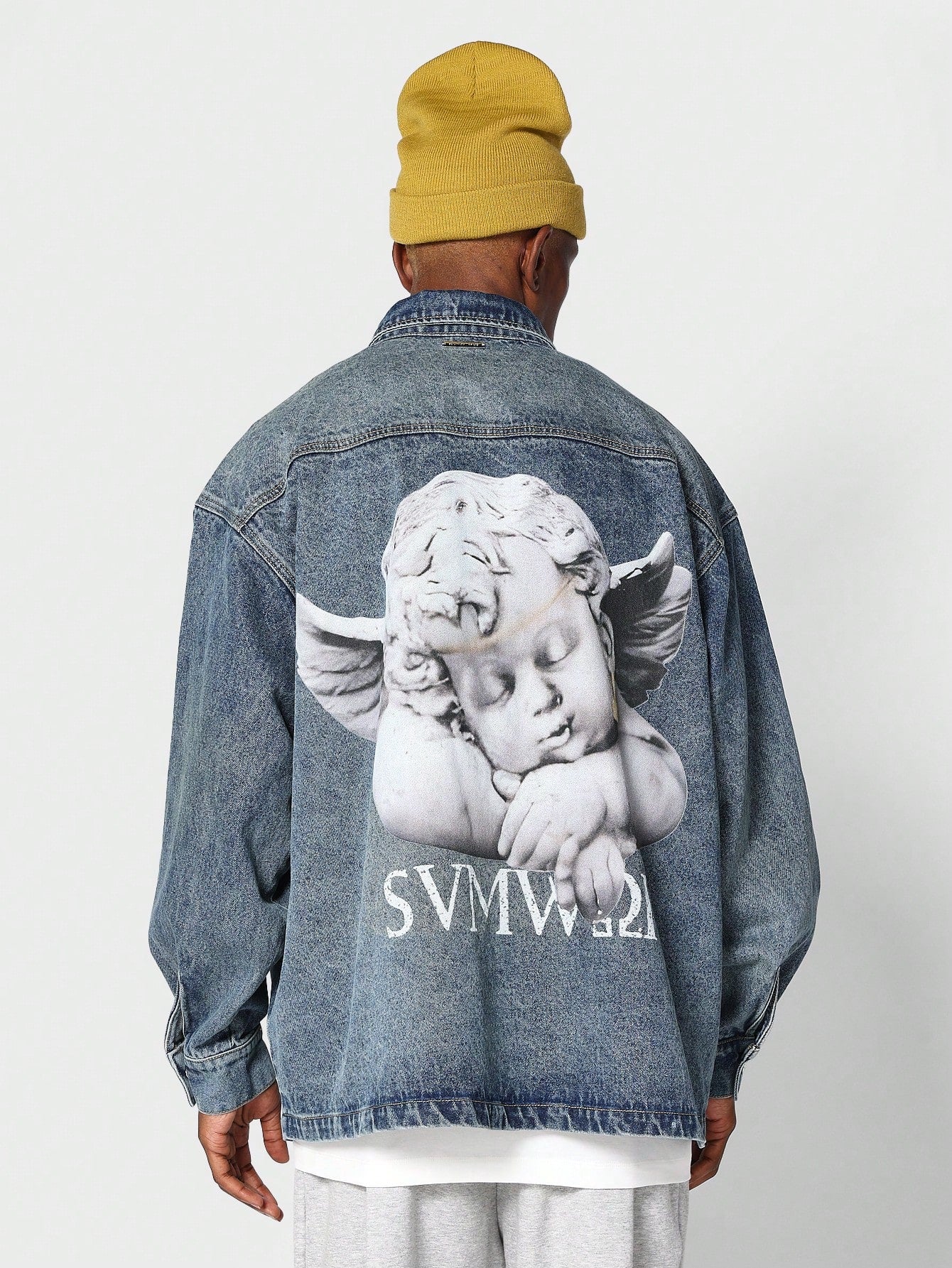 Denim Shirt With Back Cherub Graphic Print