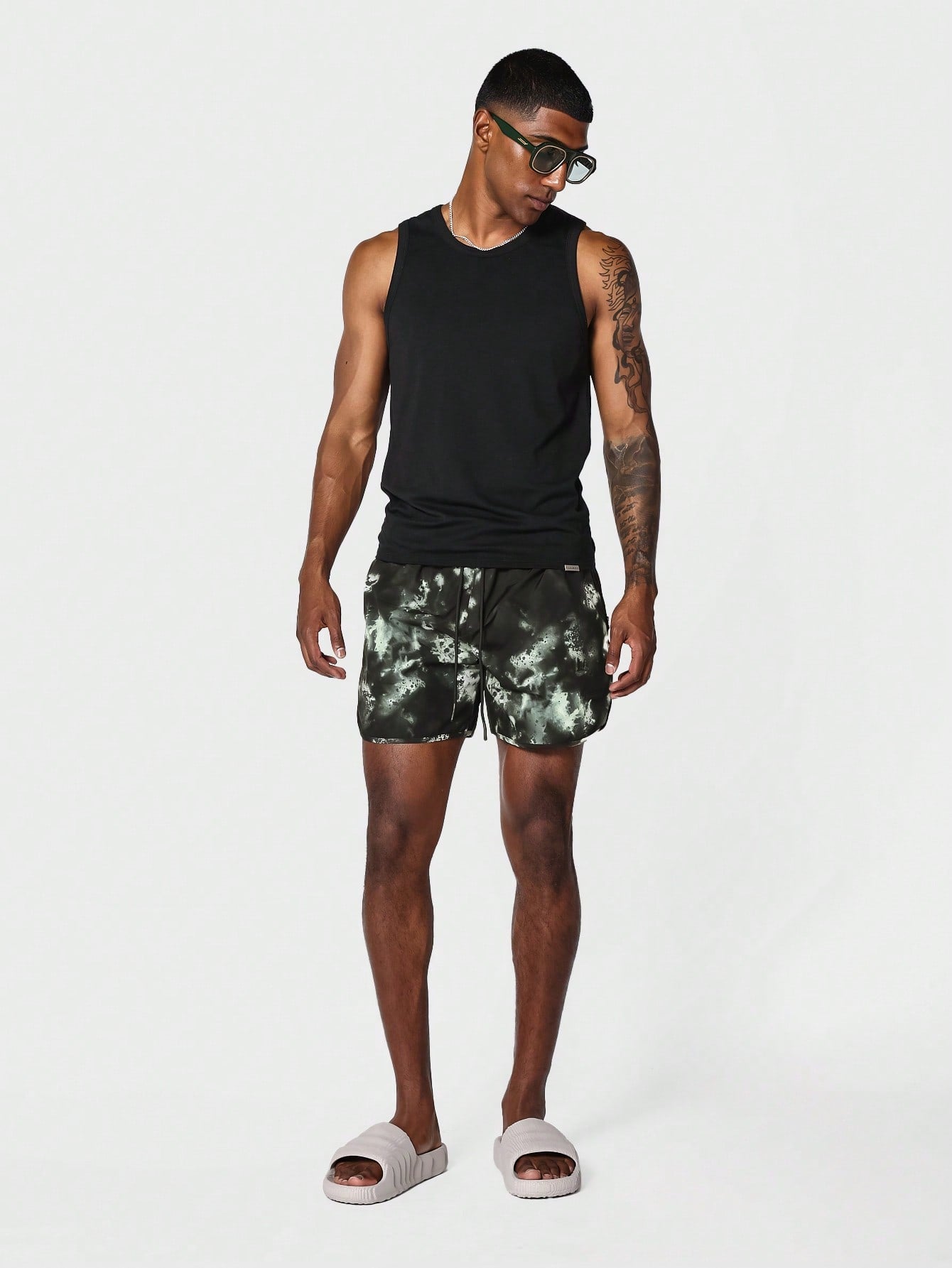 Printed Curved Hem Swim Short