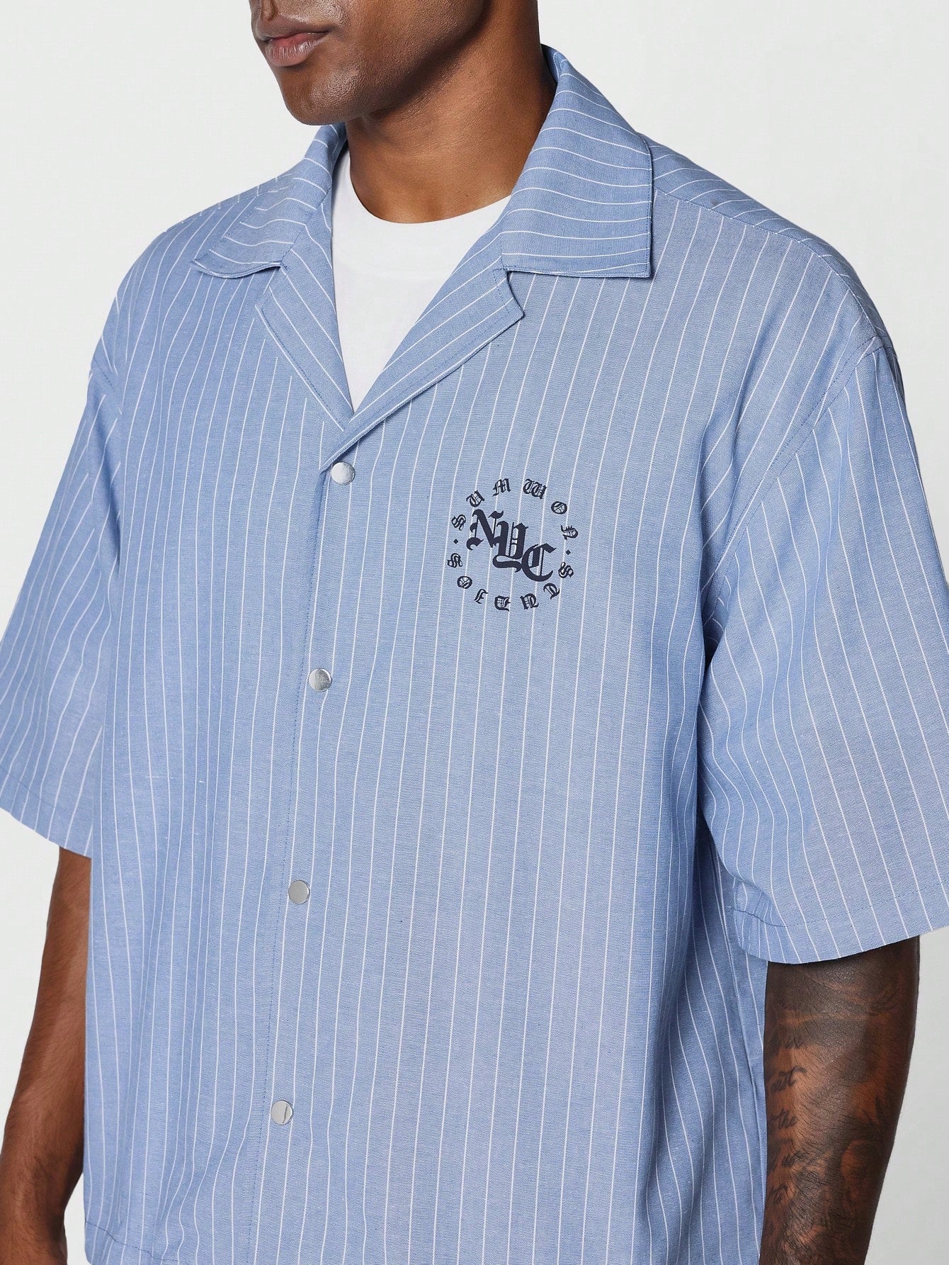 Boxy Fit Pinstripe Shirt With Embroidery