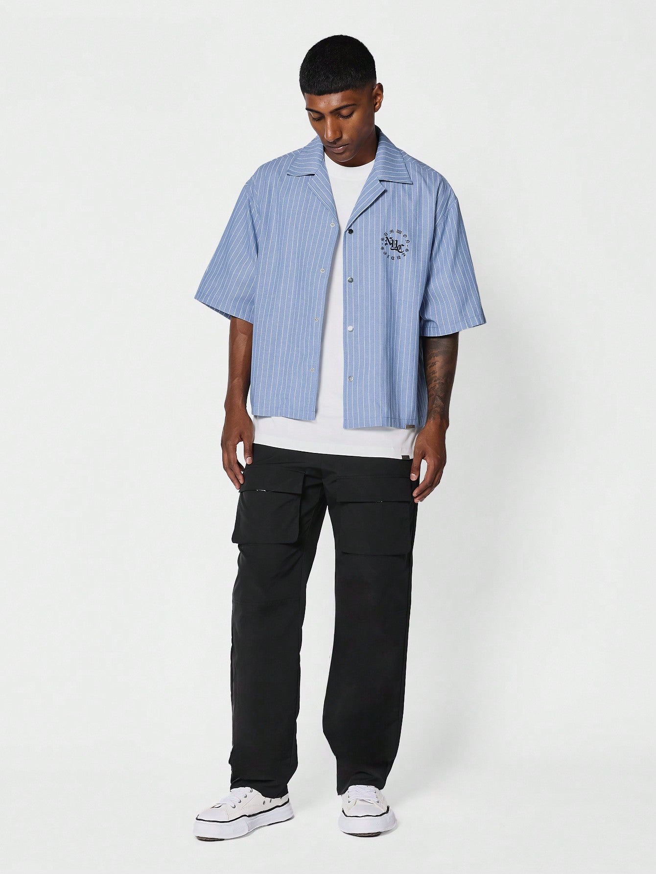 Boxy Fit Pinstripe Shirt With Embroidery