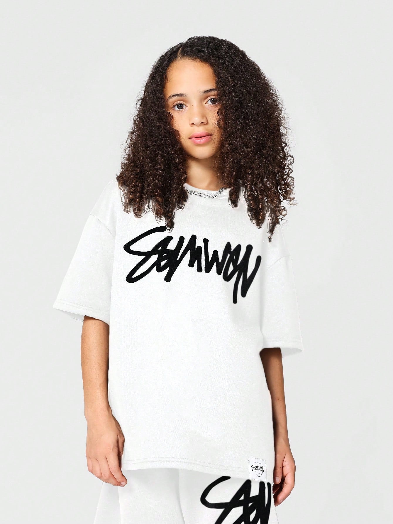 Tween Girl Letter Graphic Drop Shoulder Oversized Tee