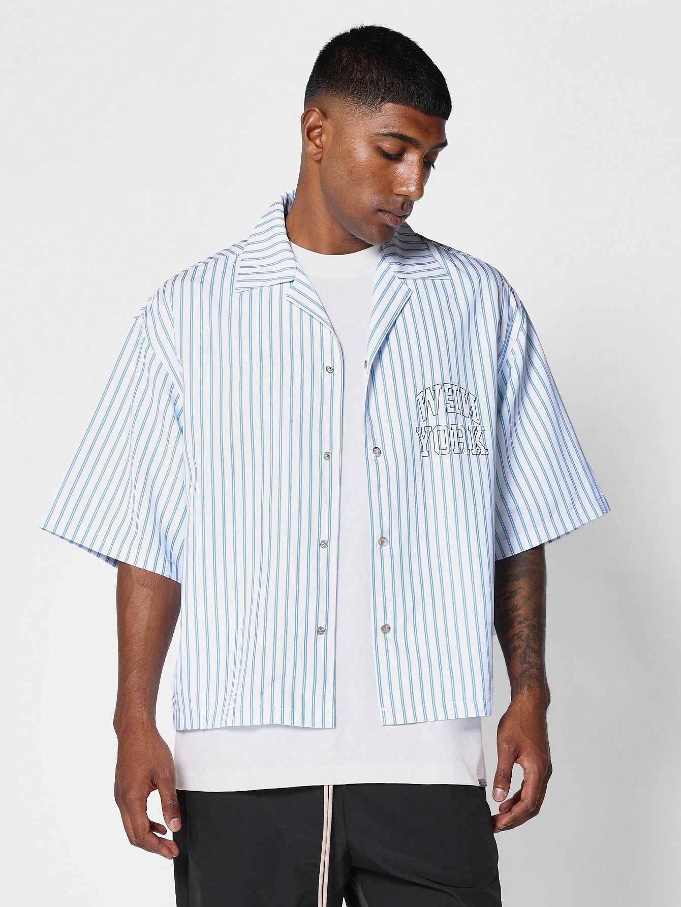 Boxy Fit Pinstripe Shirt With Embroidery