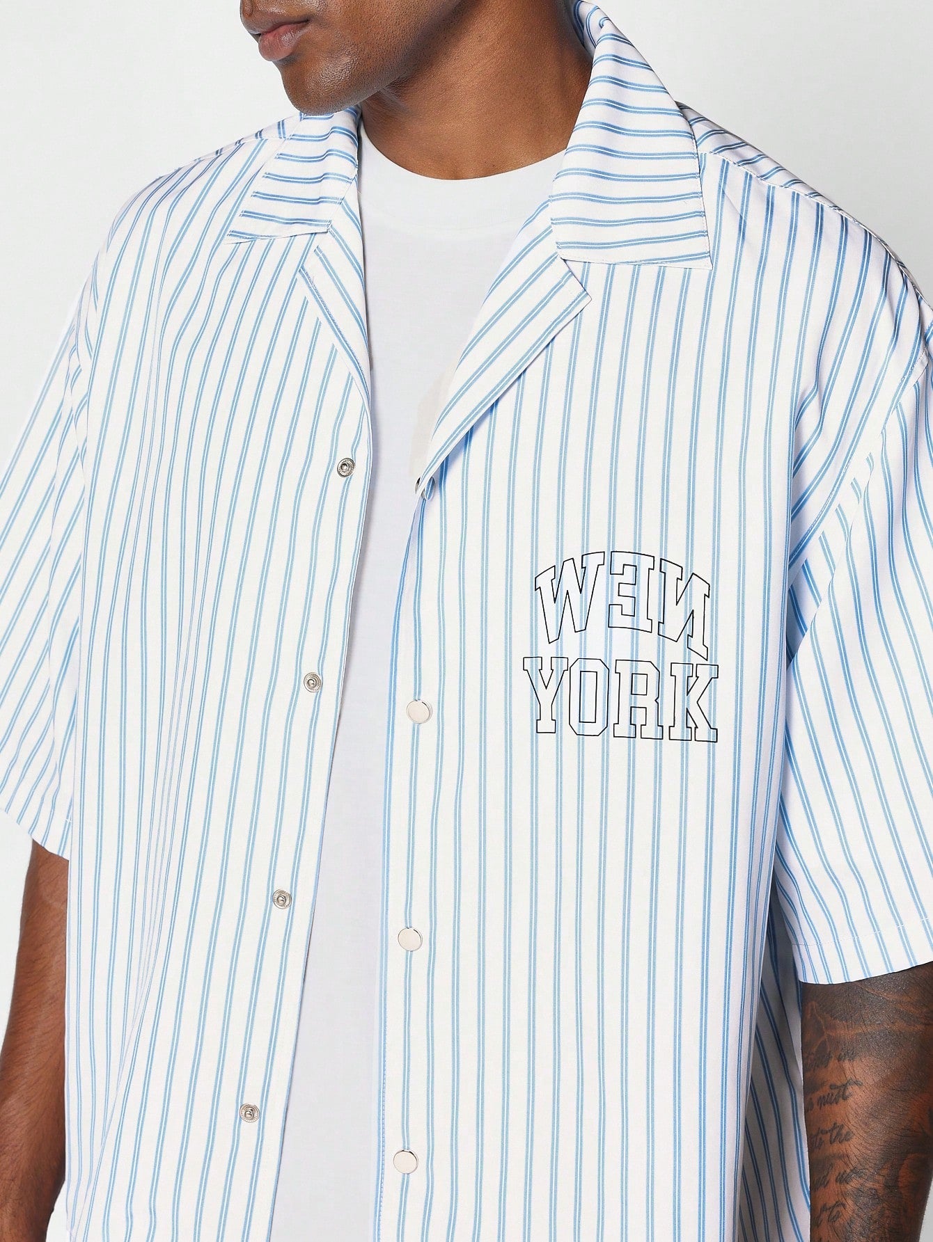 Boxy Fit Pinstripe Shirt With Embroidery