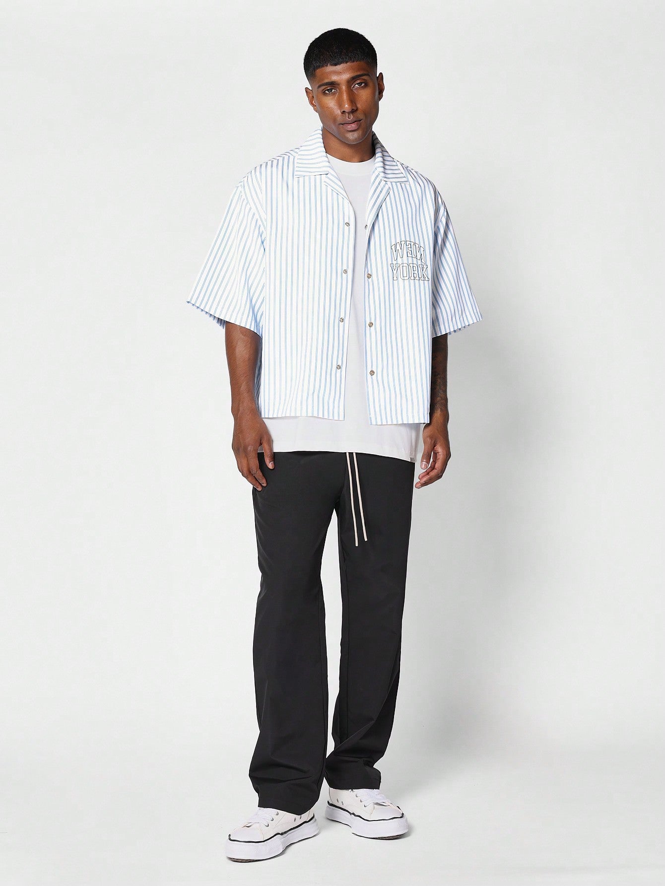 Boxy Fit Pinstripe Shirt With Embroidery