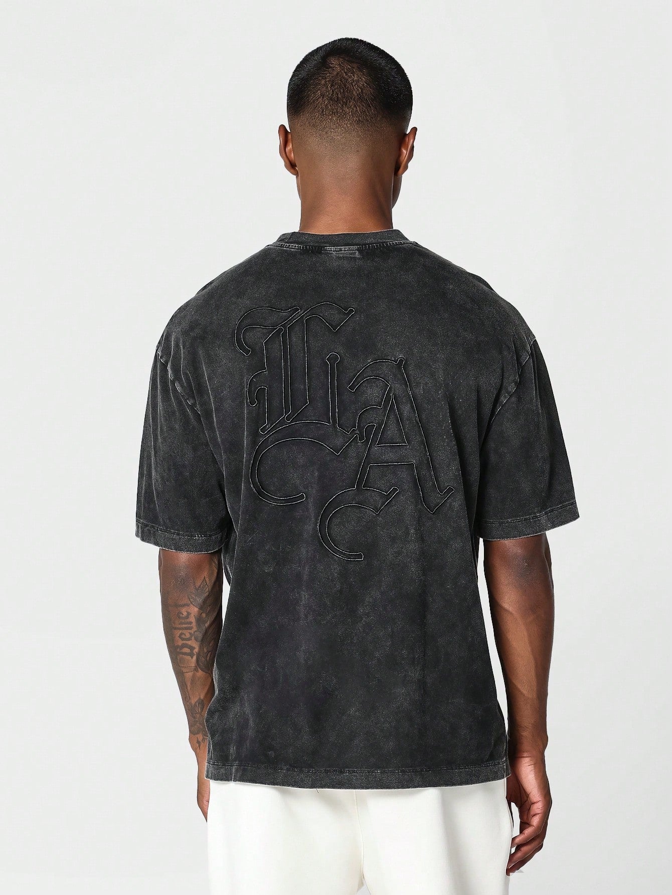 Regular Fit Shot Sleeve Washed Tee With Embroidery Print