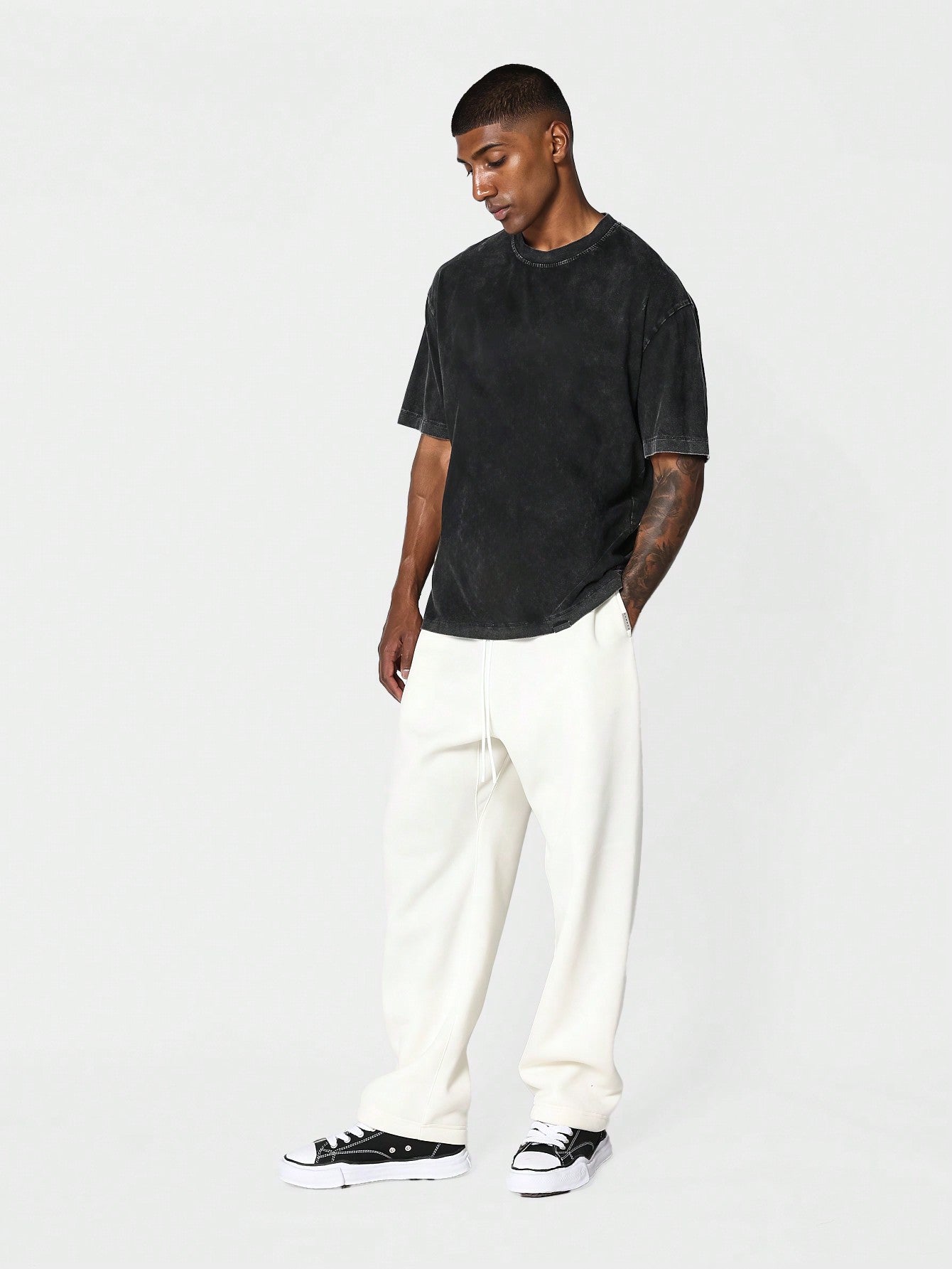 Regular Fit Shot Sleeve Washed Tee With Embroidery Print