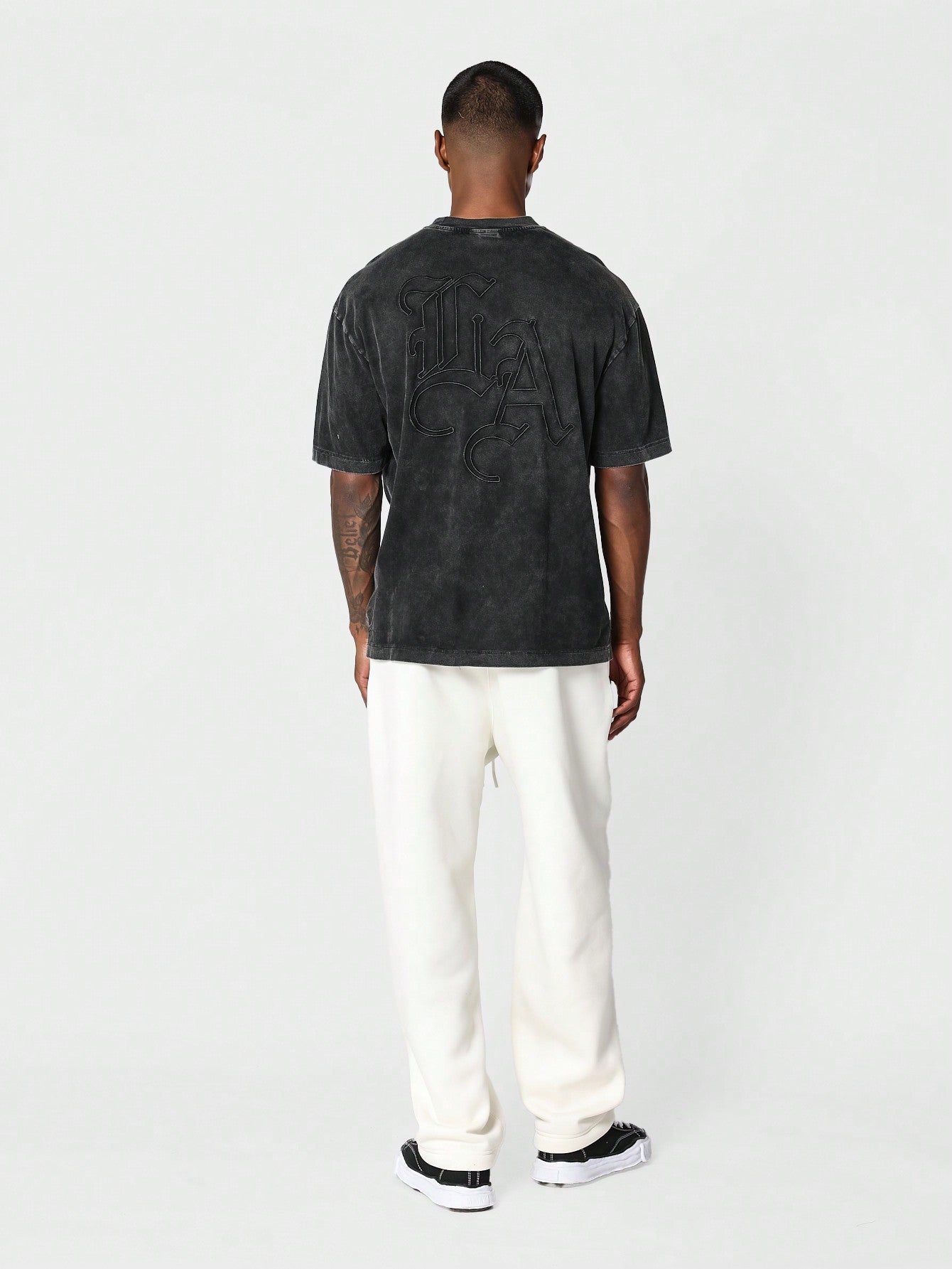 Regular Fit Shot Sleeve Washed Tee With Embroidery Print