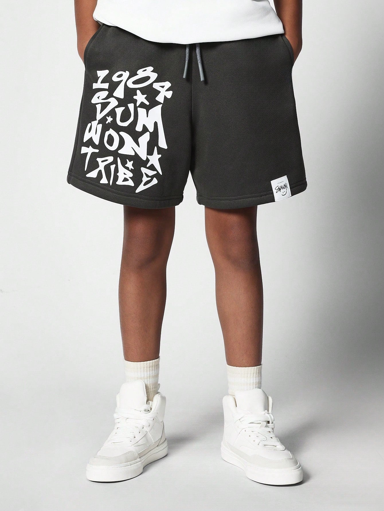 Kids Unisex Drop Crotch Short With Front Print