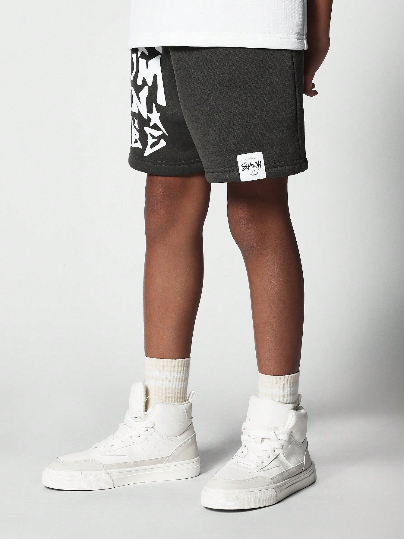 Kids Unisex Drop Crotch Short With Front Print