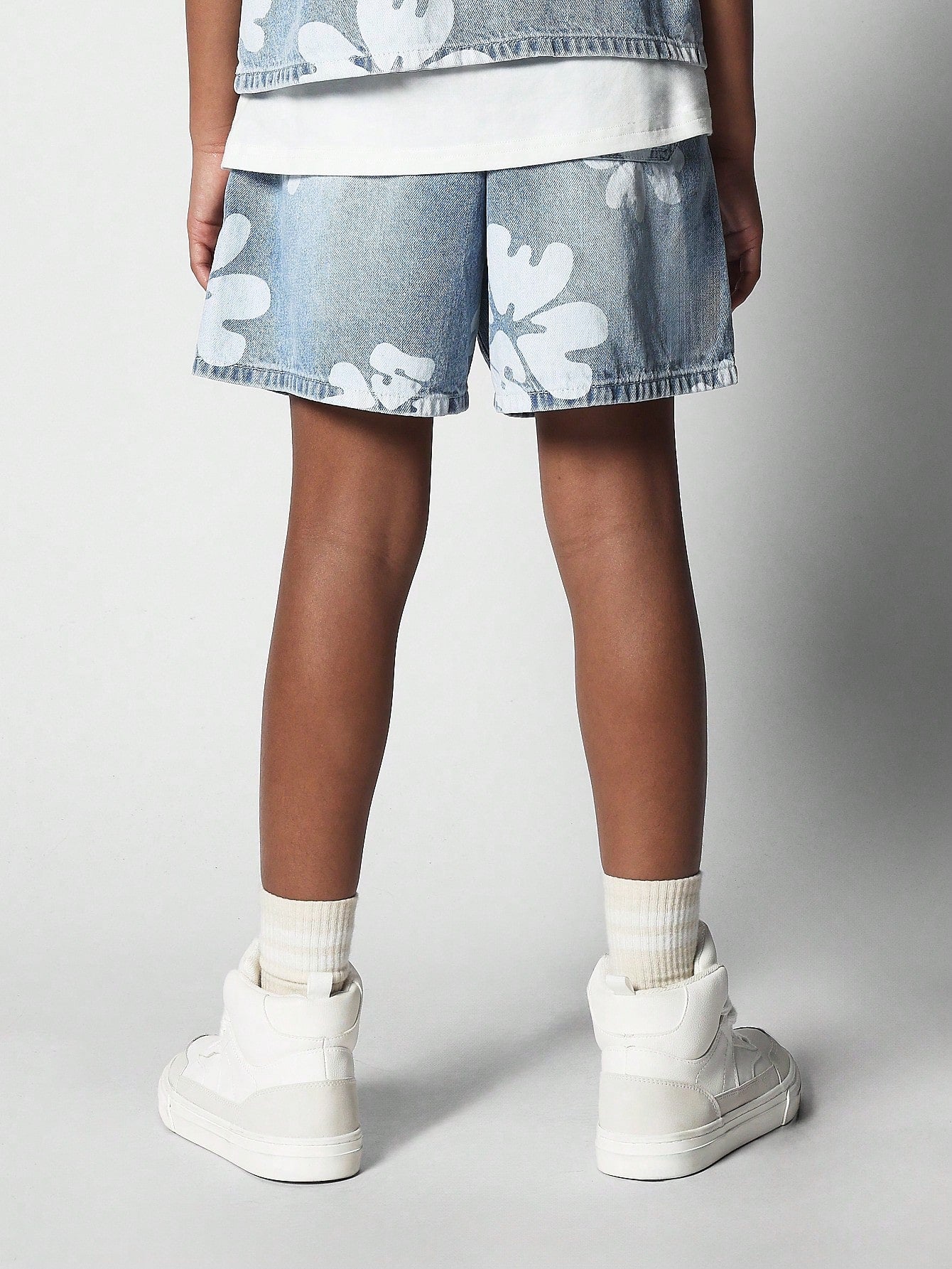 Tween Girl Pull On Denim Short With All Over Flock Print