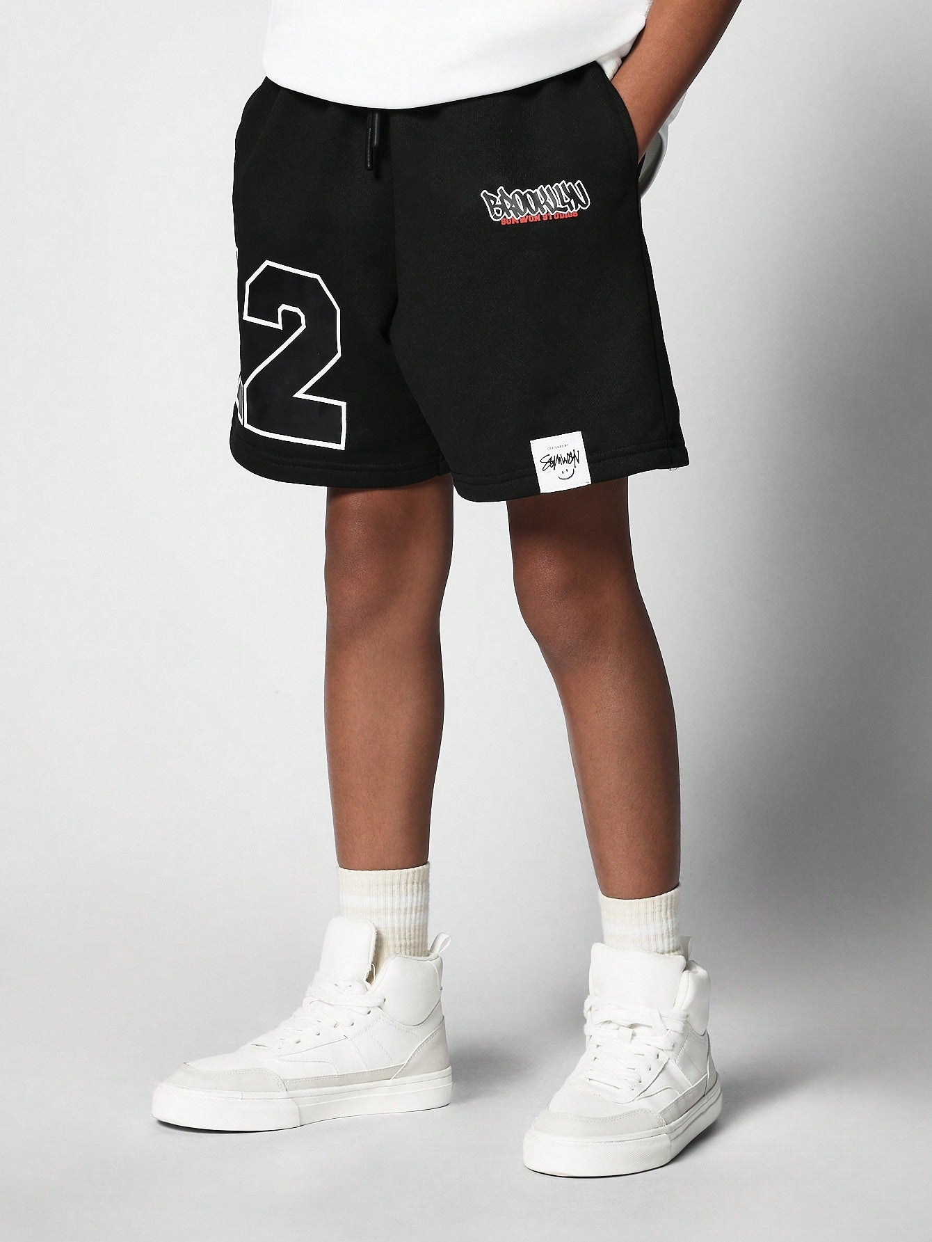 Kids Unisex Drop Crotch Short With Number Print