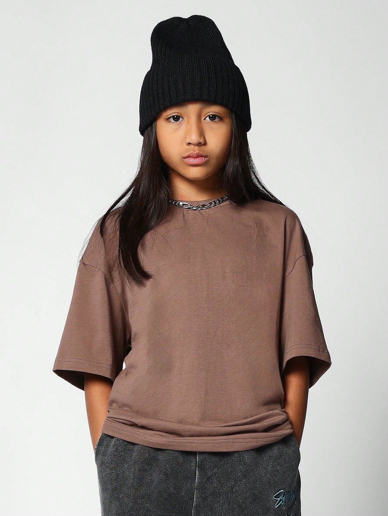 Tween Girl Oversized Fit Tee With Letter And Number Print