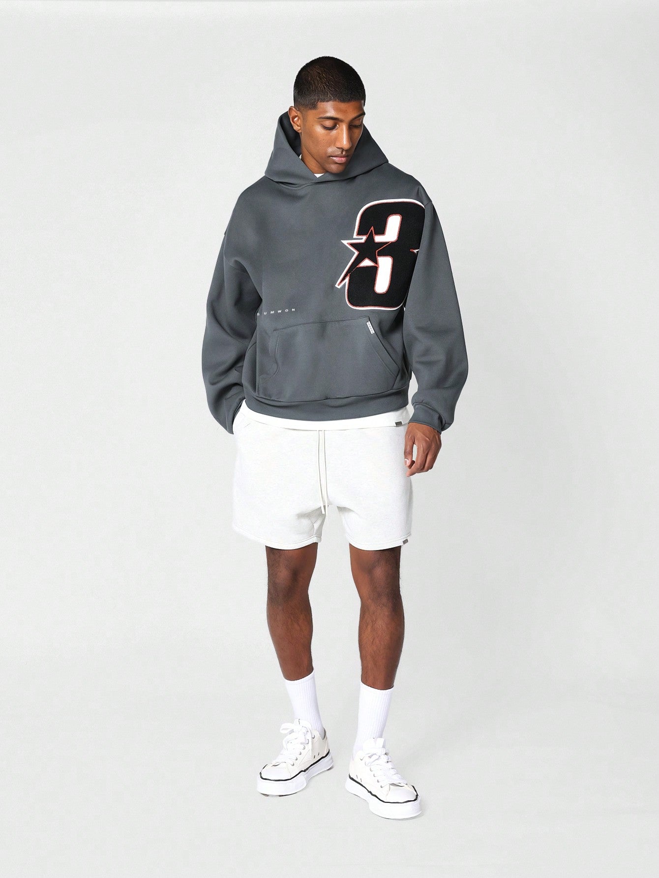 Regular Fit Overhead Hoodie With Applique Embroidery