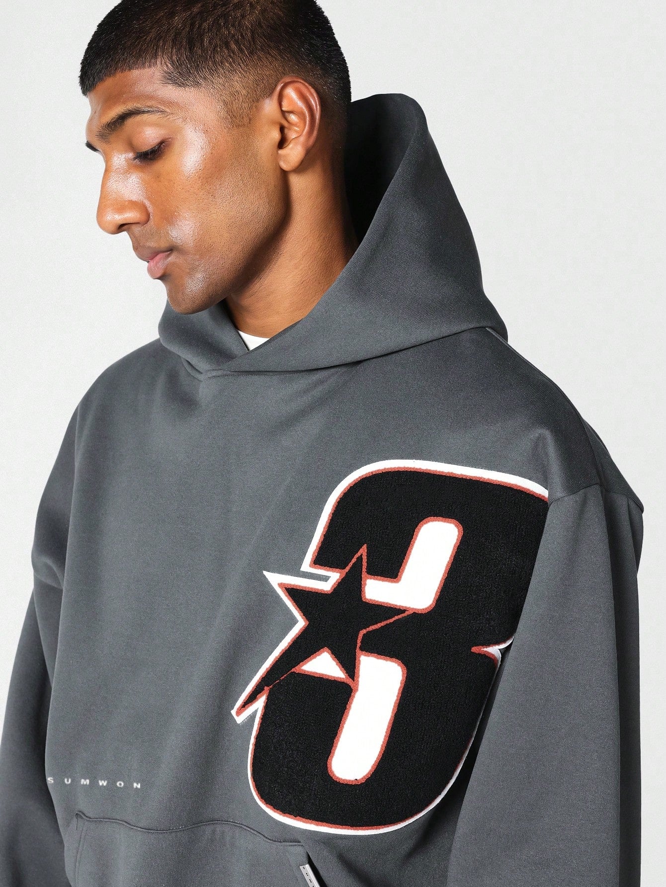 Regular Fit Overhead Hoodie With Applique Embroidery