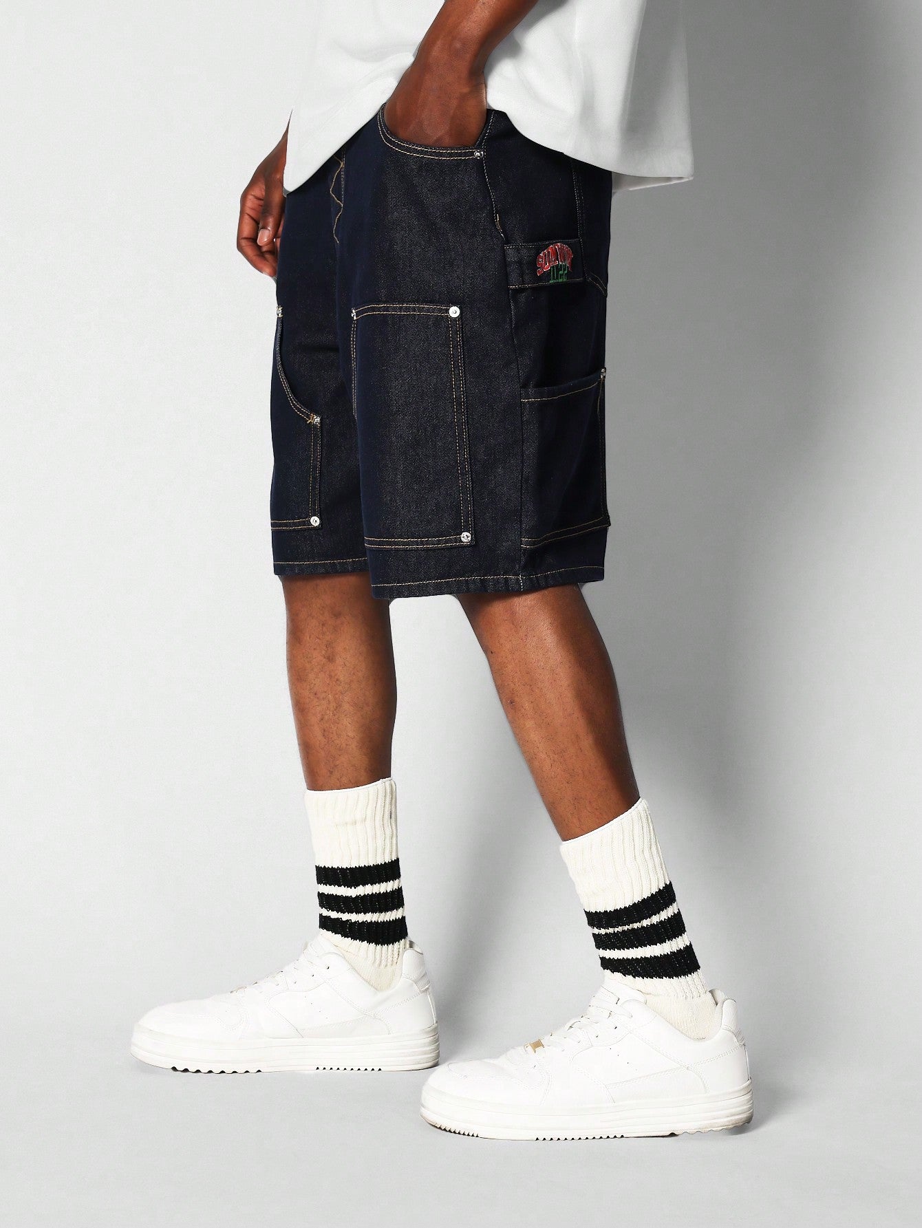 Denim Short With Contrast Stitching