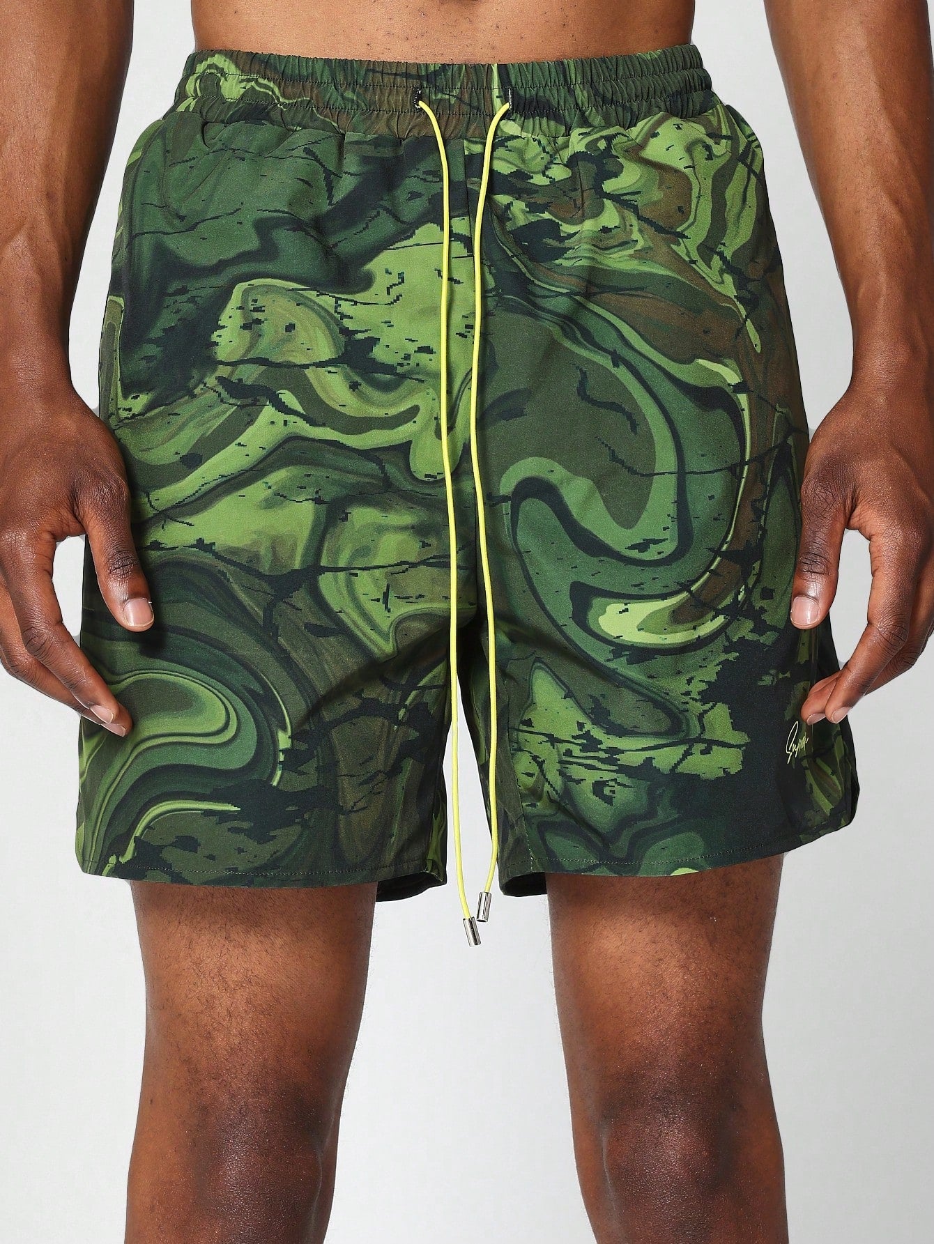 Men Nylon Graphic Short Graphic Greend Swim Short