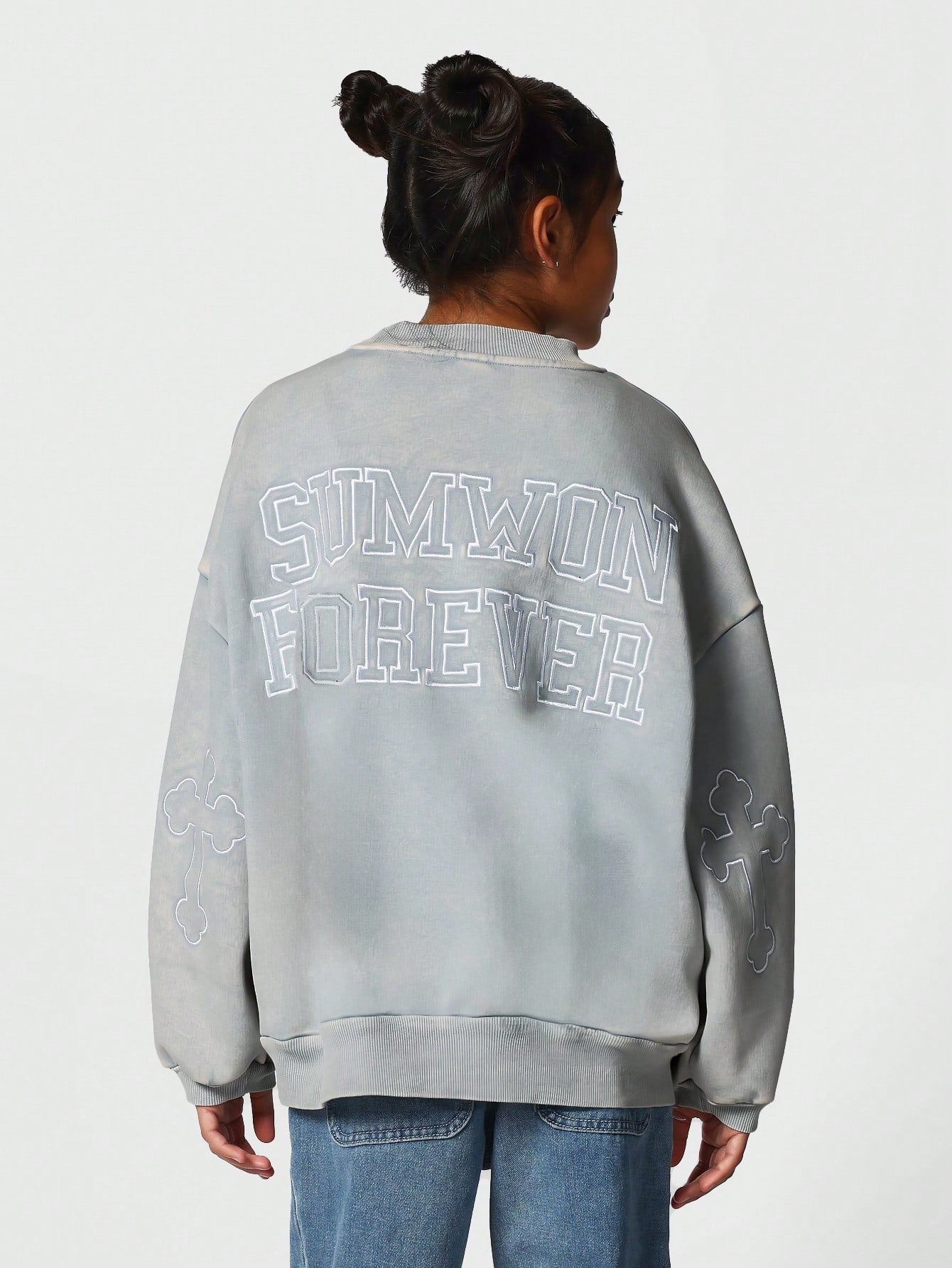 Kids Unisex Washed Sweatshirt With Embroidery