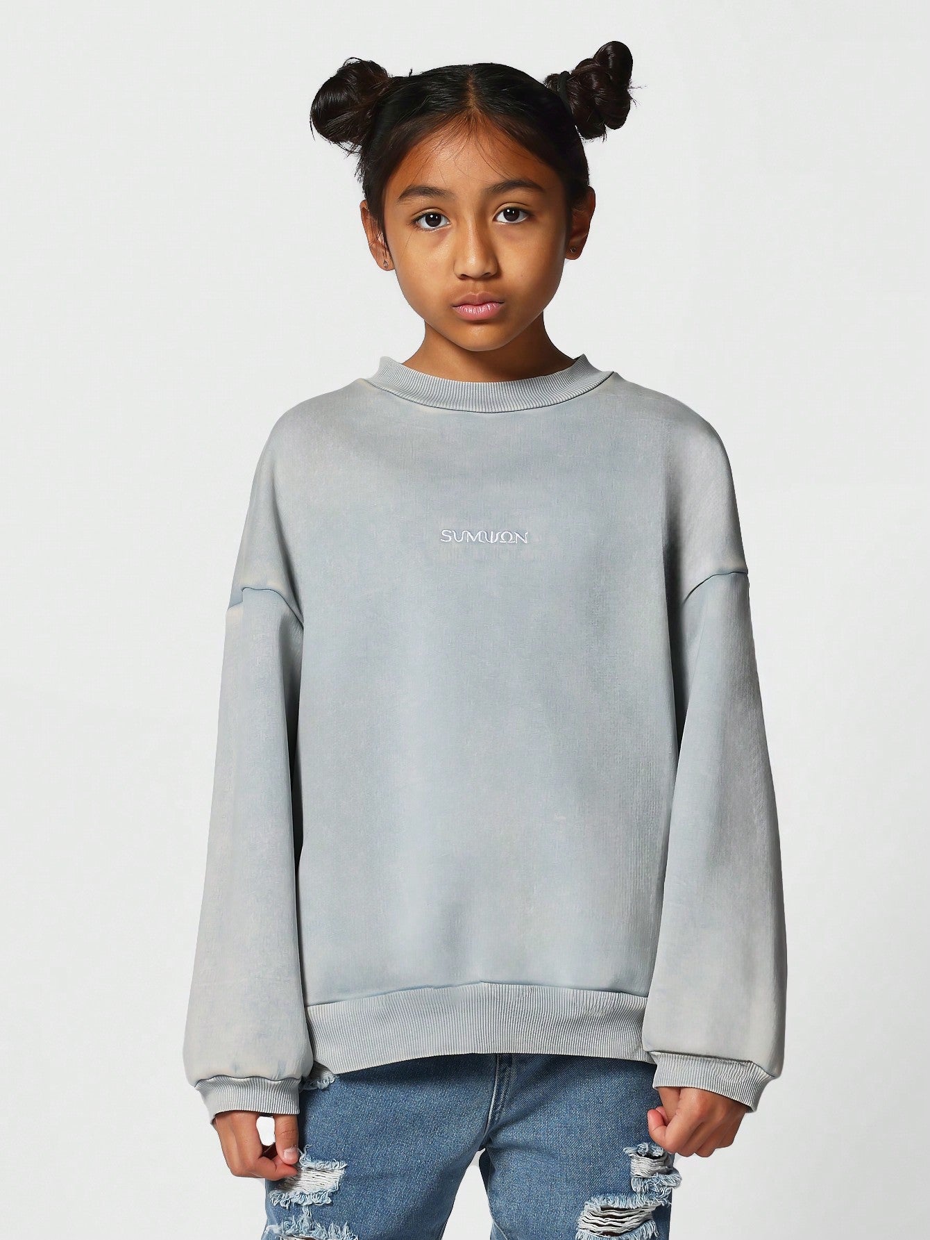 Kids Unisex Washed Sweatshirt With Embroidery