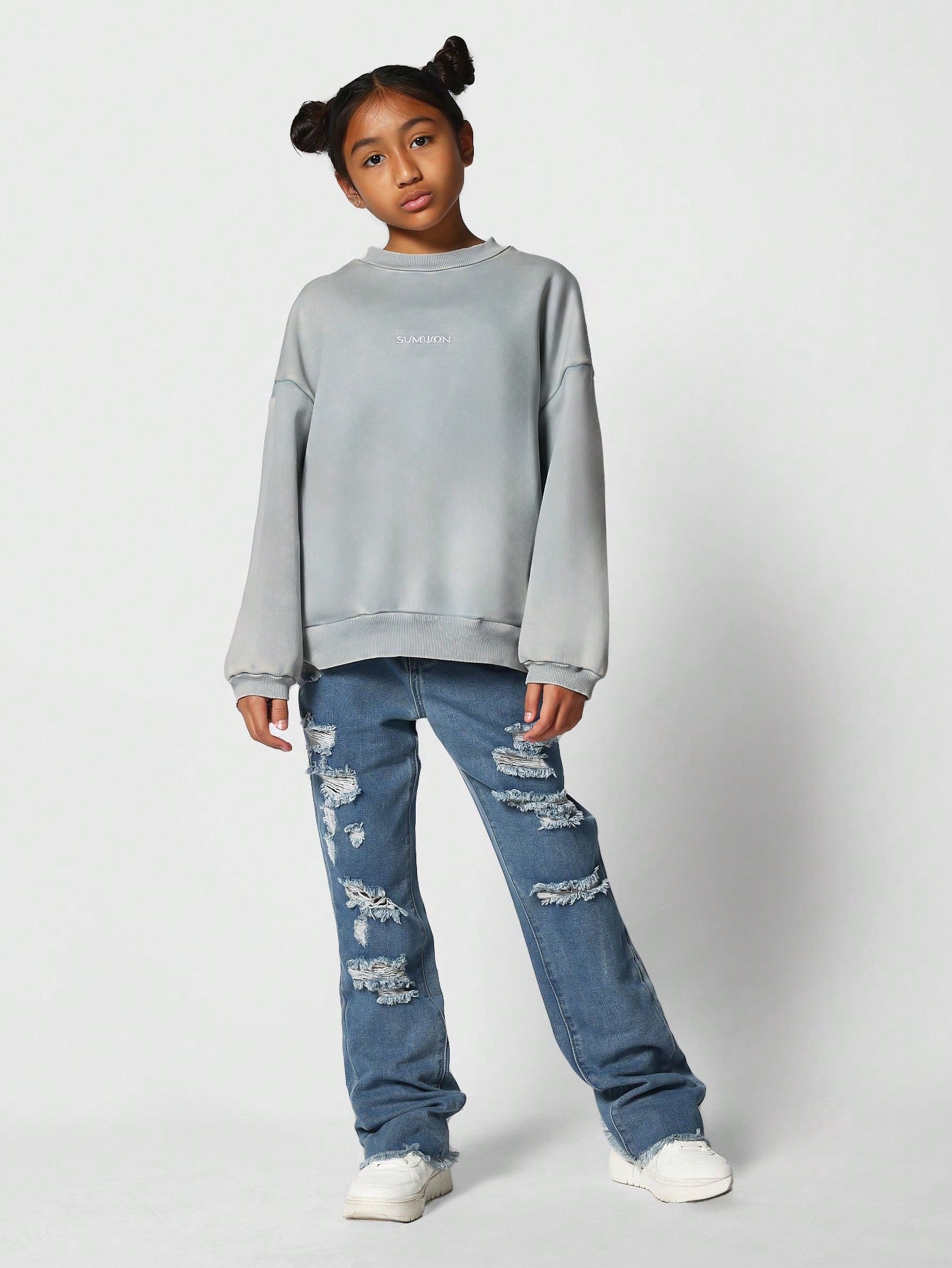 Kids Unisex Washed Sweatshirt With Embroidery