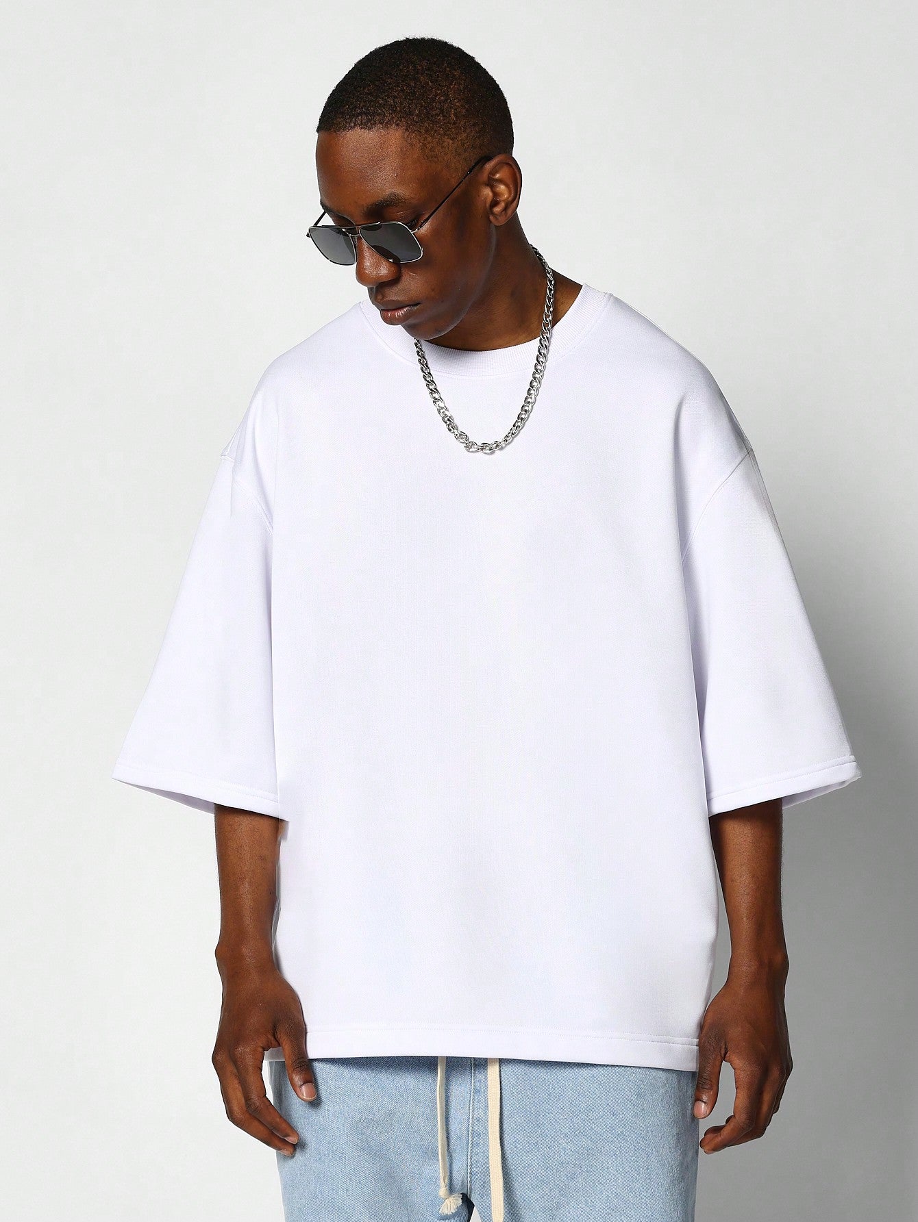 Oversized Elbow Sleeve Heavyweight Essential Tee With Side Vent Hem