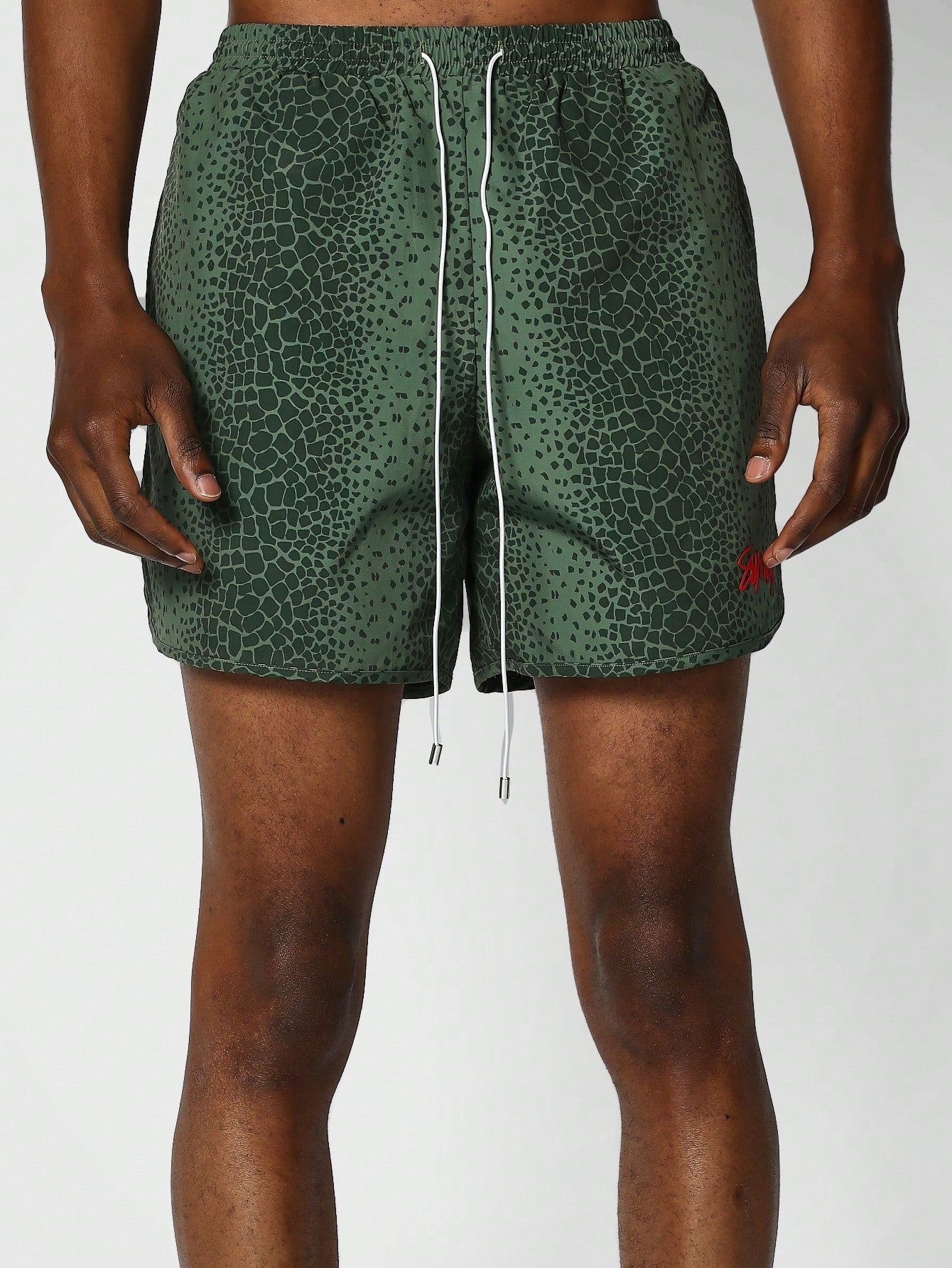 Nylon All Over Print Swim Short With Contrast Drawcords