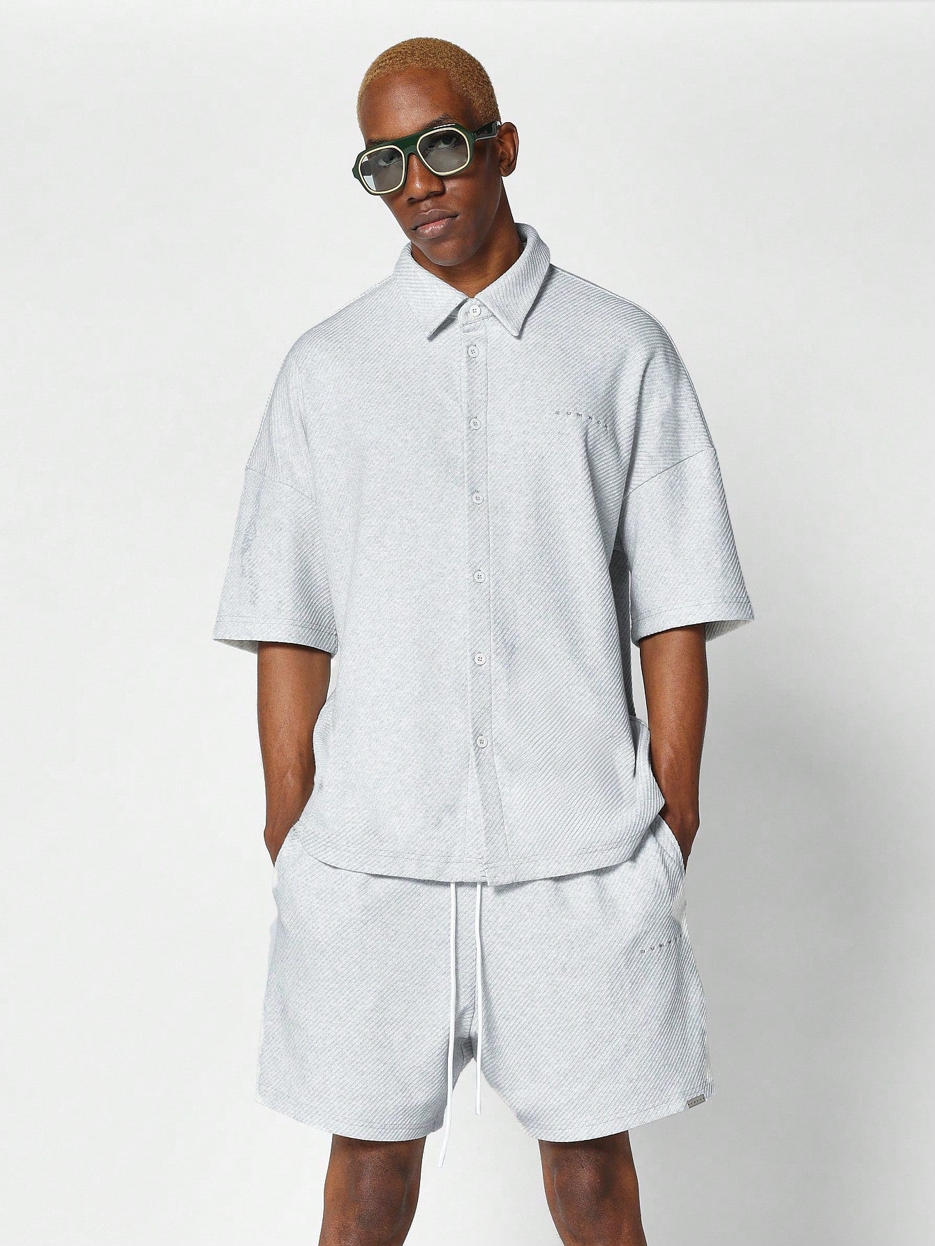 Jersey Ribbed Polo Shirt With Short 2 Piece Set