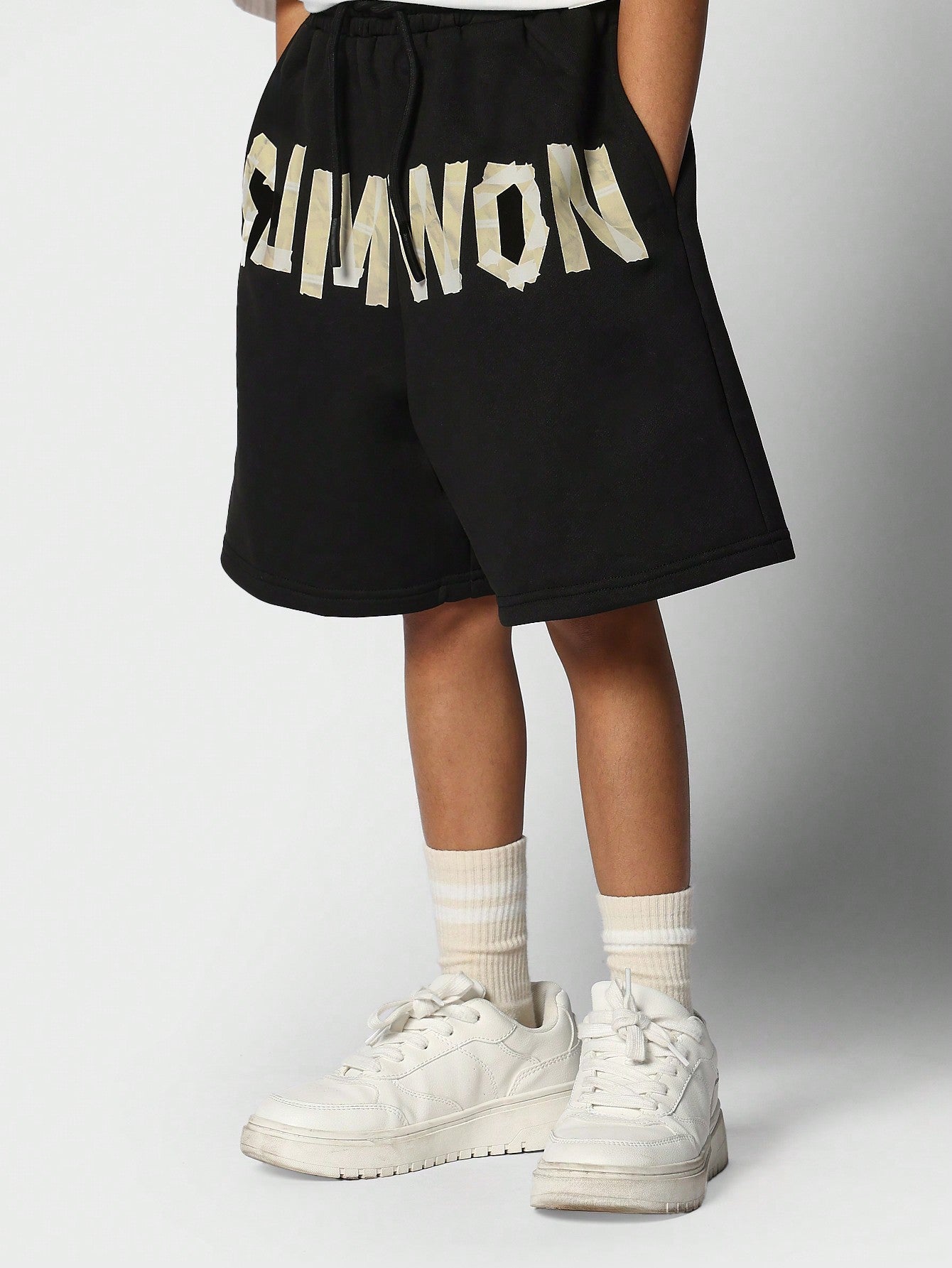 Kids Unisex Drop Crotch Short With Front Tape Print