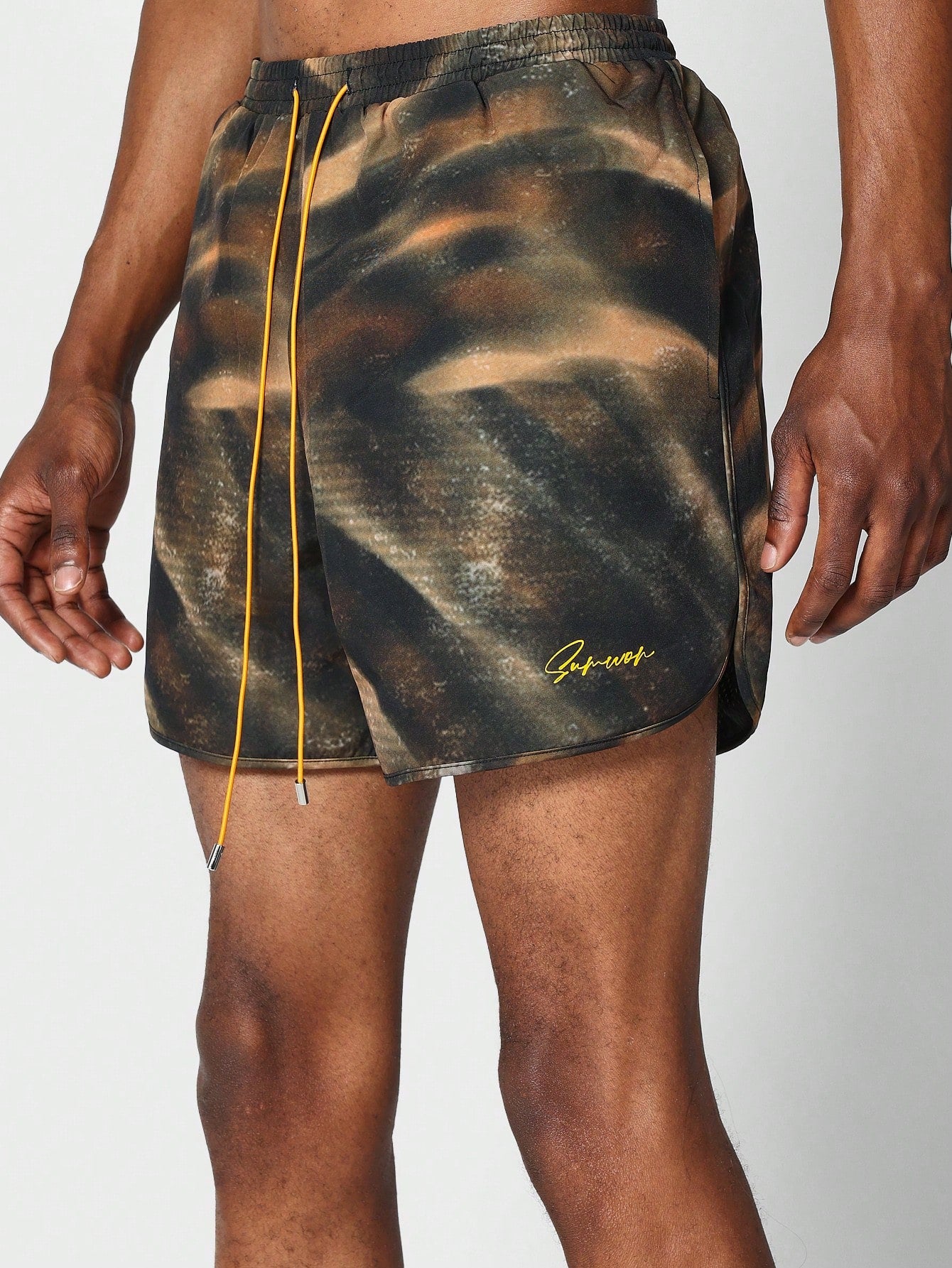 Nylon All Over Print Swim Short With Contrast Drawcords