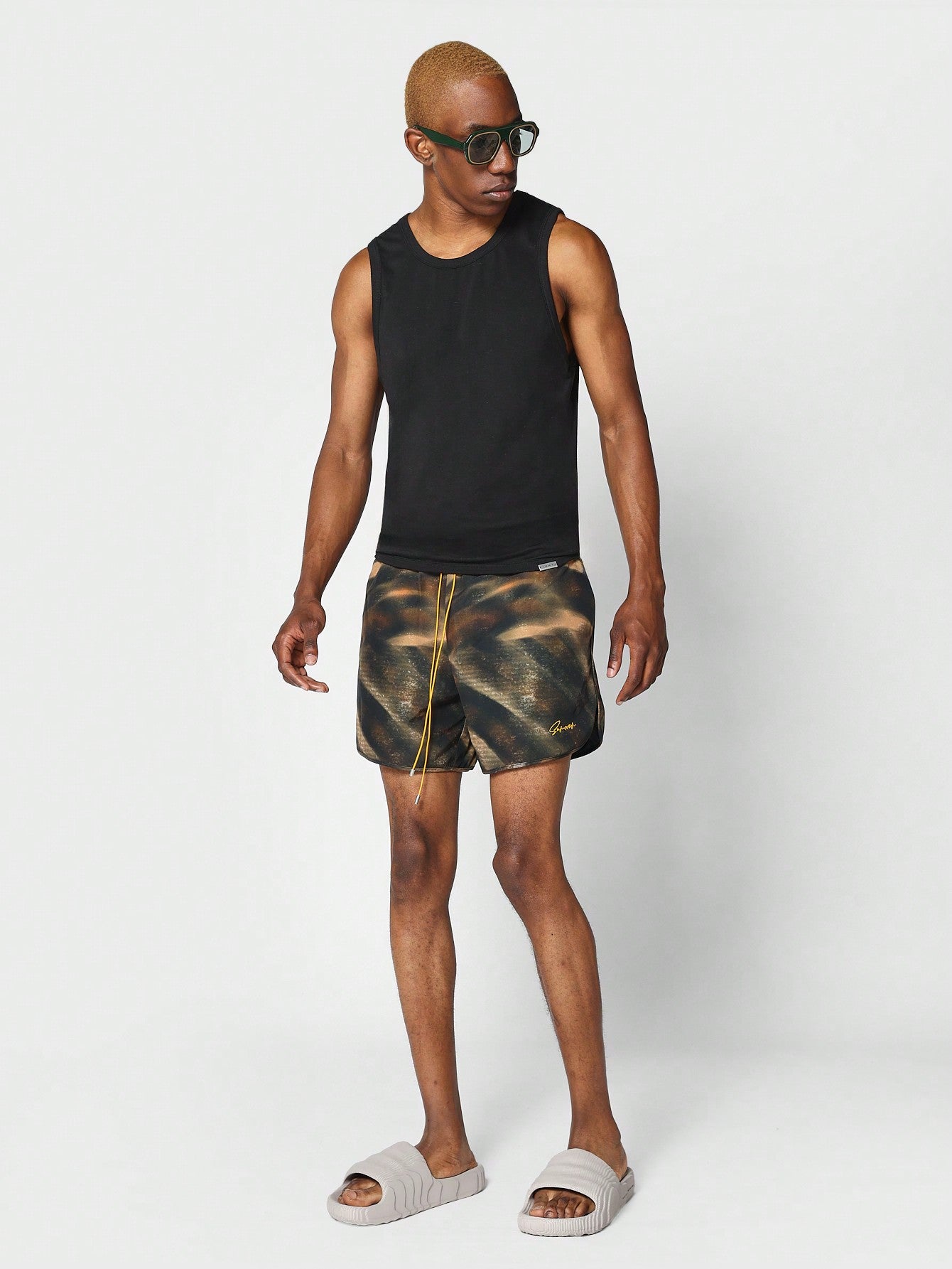 Nylon All Over Print Swim Short With Contrast Drawcords