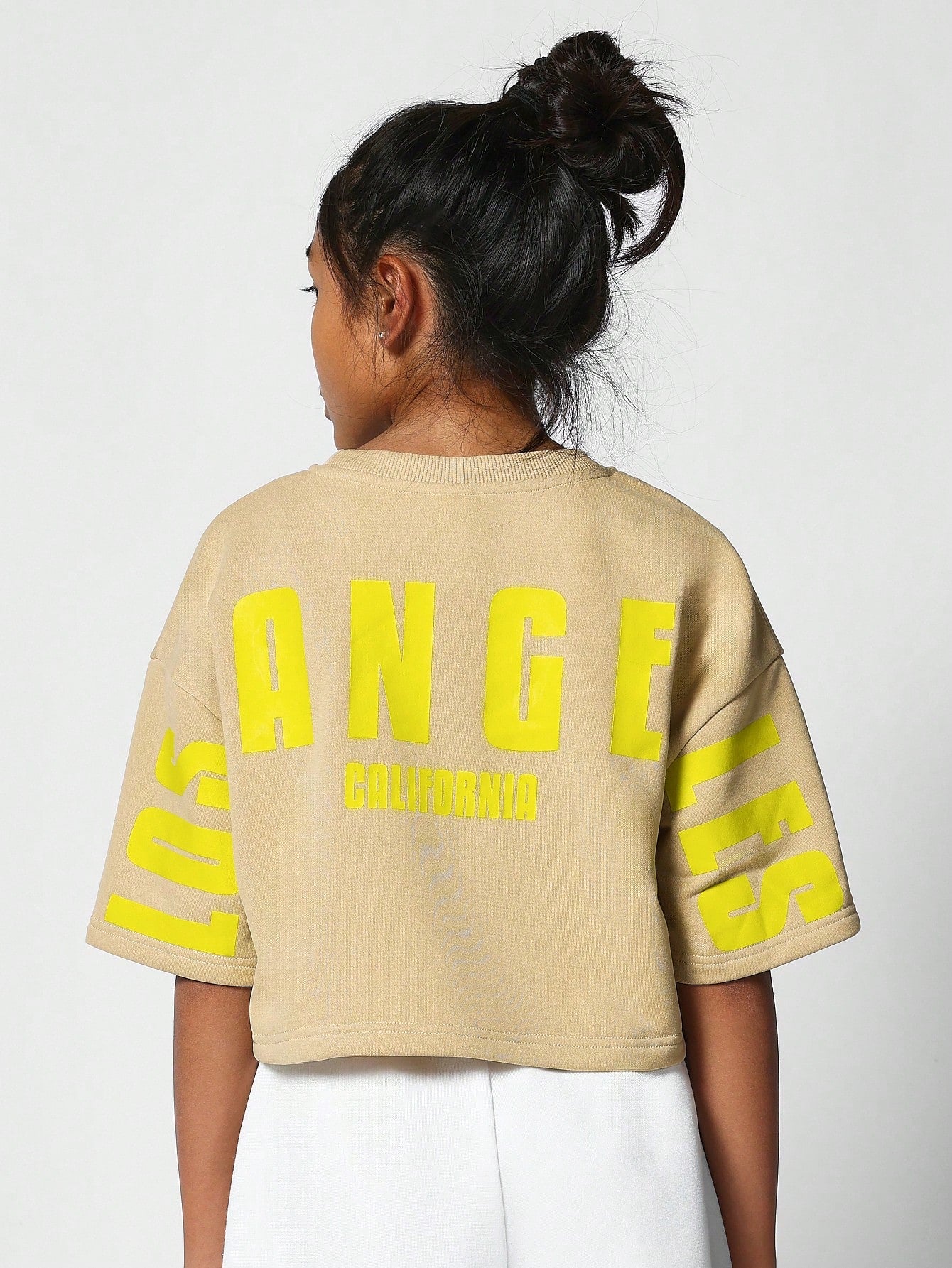 Tween Girl Drop Shoulder Oversize Crop Tee With Letter Graphic